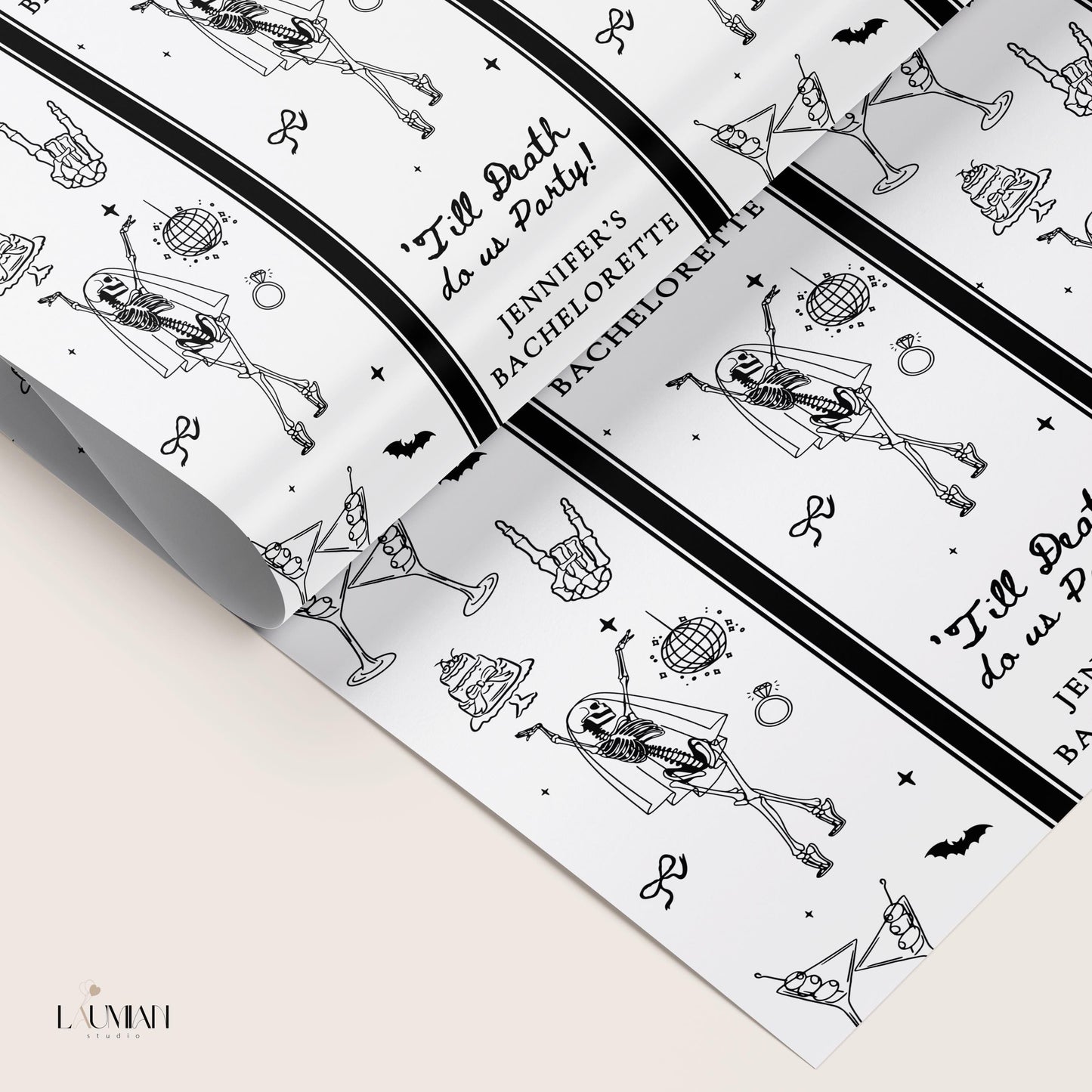 Till Death Do Us Party Gift Wrap Spooky Bachelorette Gift Wrapping Paper Custom Skeleton Bach Party Gift Paper Spooky Bridal Shower Wrap - LAUMIANstudio