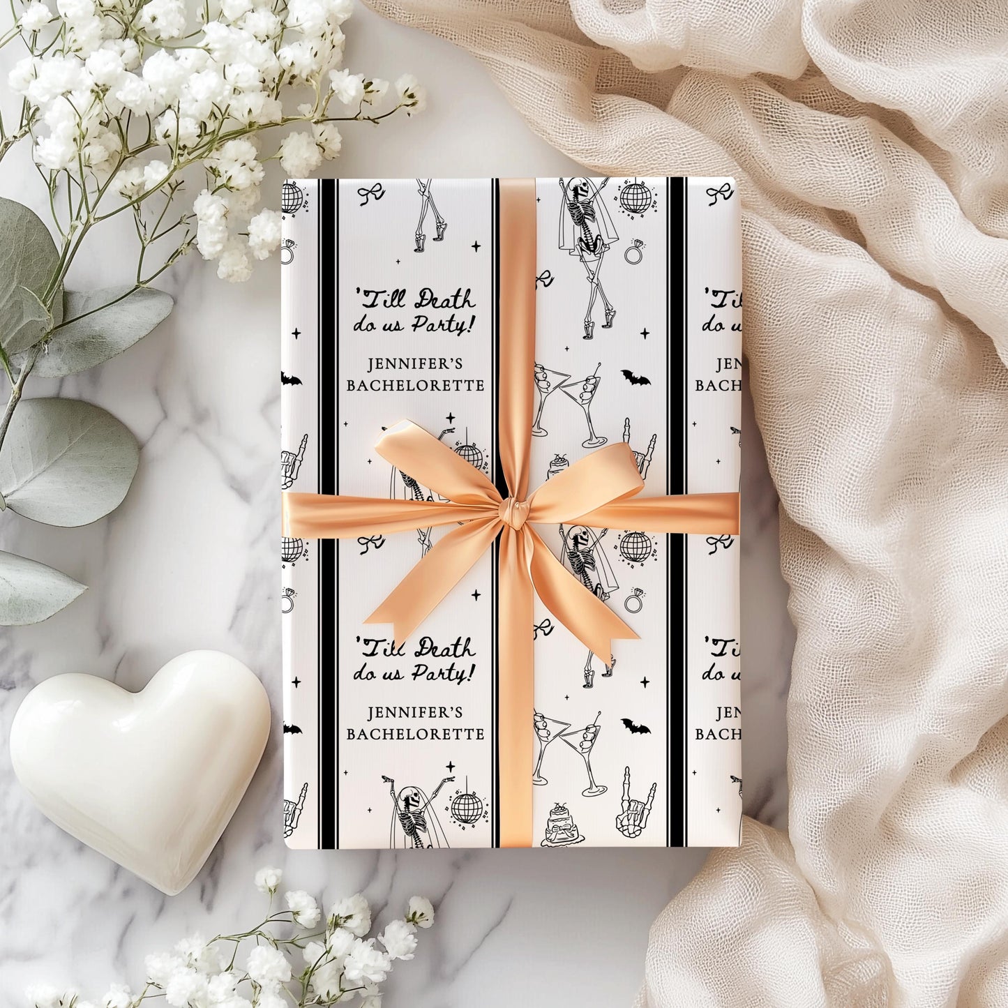 Till Death Do Us Party Gift Wrap Spooky Bachelorette Gift Wrapping Paper Custom Skeleton Bach Party Gift Paper Spooky Bridal Shower Wrap - LAUMIANstudio