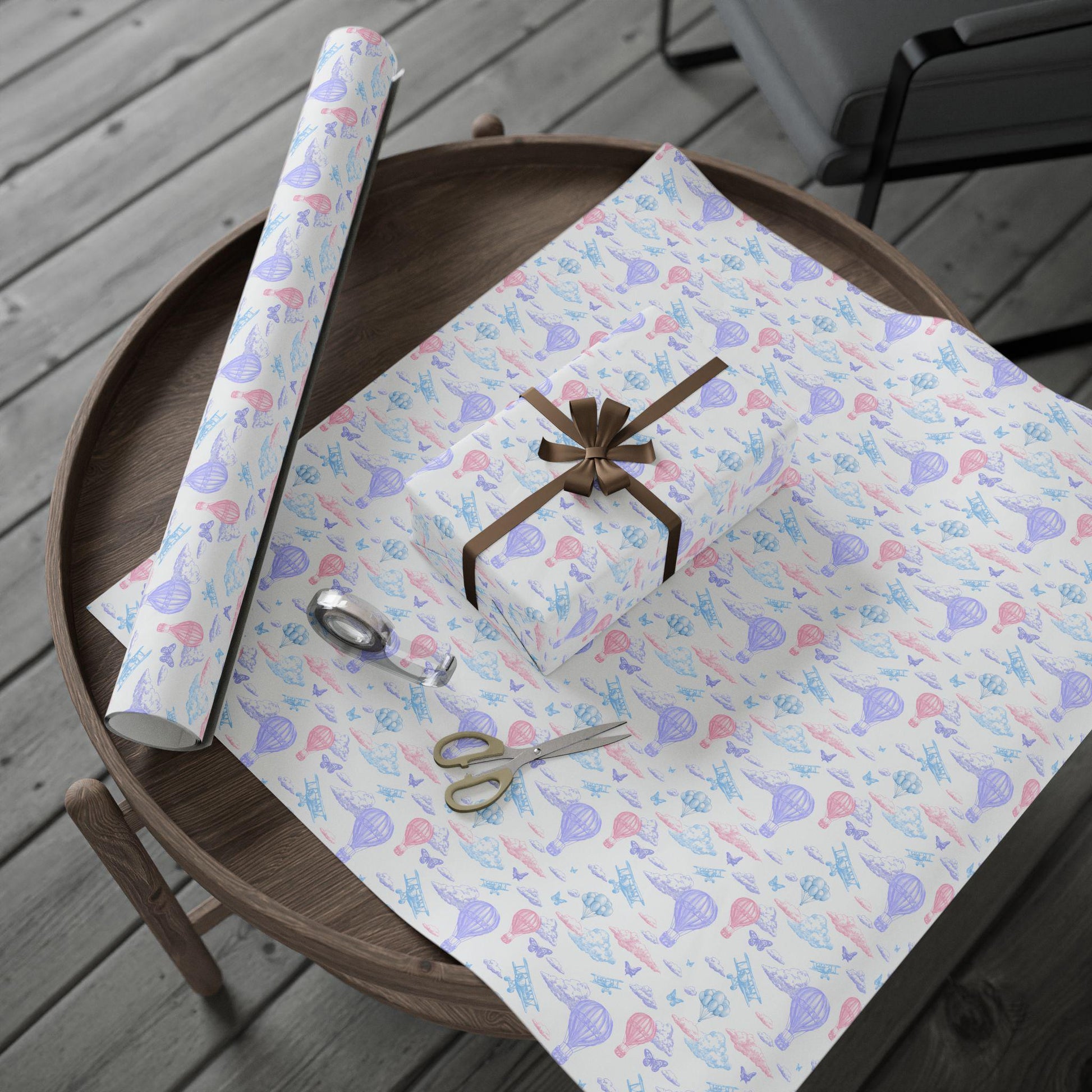 Colourful Sky Wrapping Paper Pink Purple Toile Gift Wrap Baby Girl 1st Birthday Gift Wrapping Elegant Gender Reveal Wrapping Paper Balloon - LAUMIANstudio