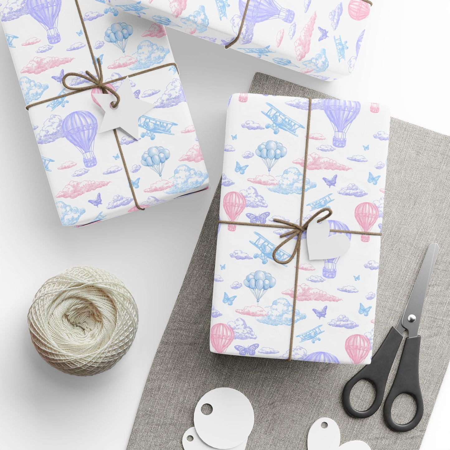 Colourful Sky Wrapping Paper Pink Purple Toile Gift Wrap Baby Girl 1st Birthday Gift Wrapping Elegant Gender Reveal Wrapping Paper Balloon - LAUMIANstudio