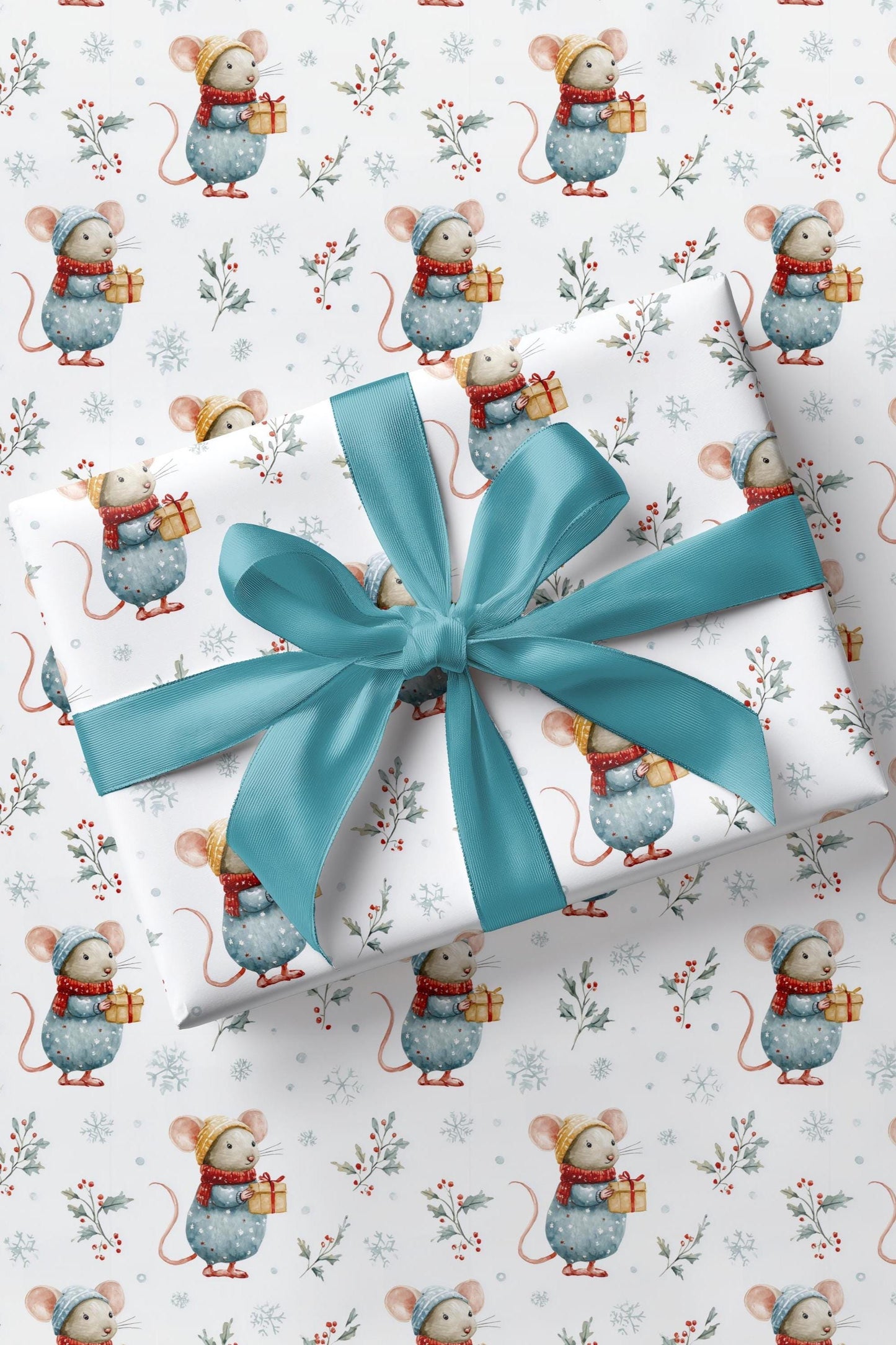 Cute Santa Mouse Wrapping Paper Christmas Mouse Gift Wrap Watercolor Winter Baby Shower Wrapping Paper Roll Christmas Children Wrapping - LAUMIANstudio