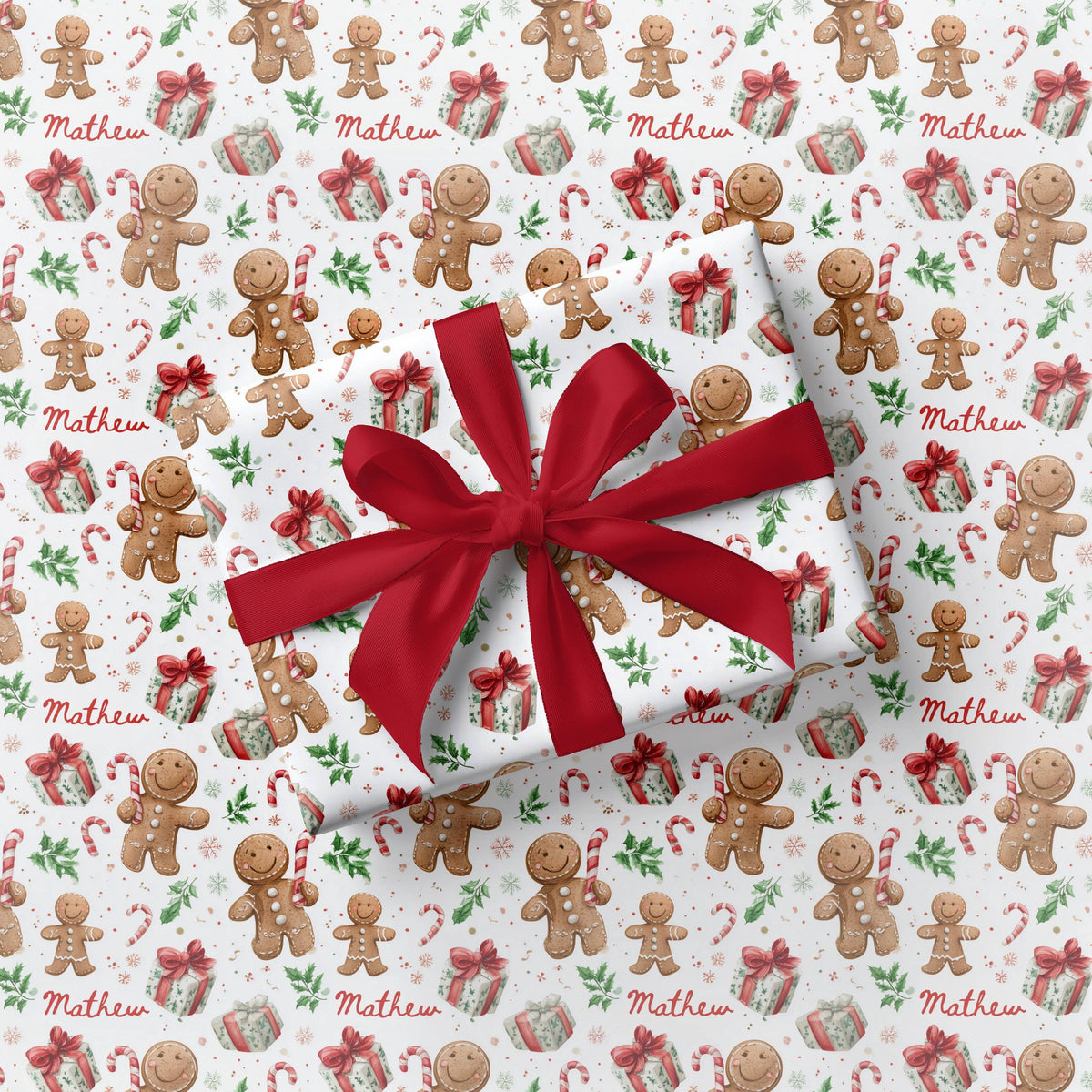 Christmas Gingerbread Man Wrapping Paper Personalized Gingerbread Gift Wrap Children Christmas Gingerbread Wrapping Paper Roll for Kids - LAUMIANstudio