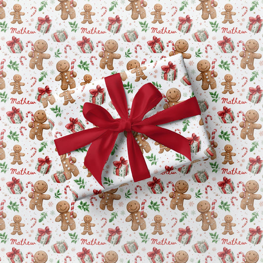 Christmas Gingerbread Man Wrapping Paper Personalized Gingerbread Gift Wrap Children Christmas Gingerbread Wrapping Paper Roll for Kids - LAUMIANstudio