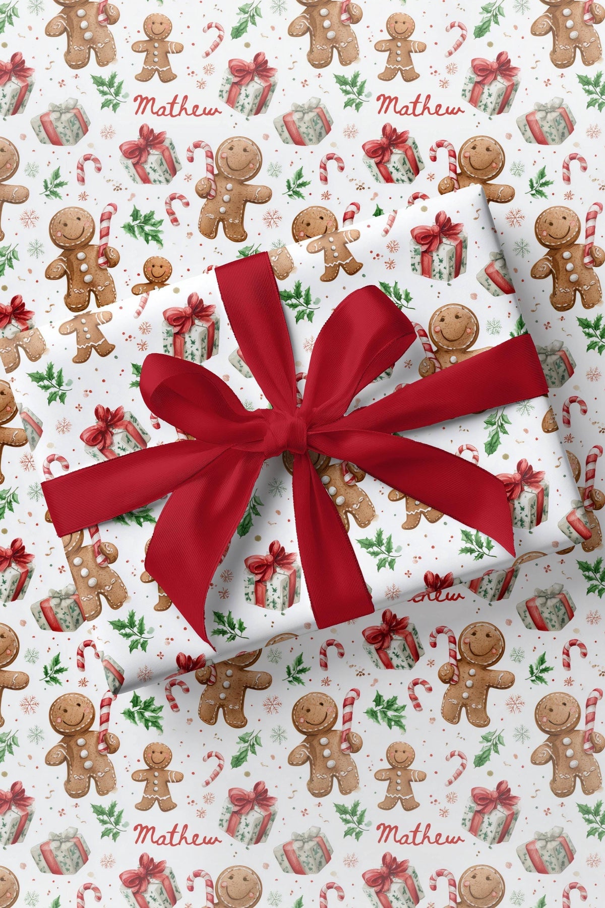 Christmas Gingerbread Man Wrapping Paper Personalized Gingerbread Gift Wrap Children Christmas Gingerbread Wrapping Paper Roll for Kids - LAUMIANstudio