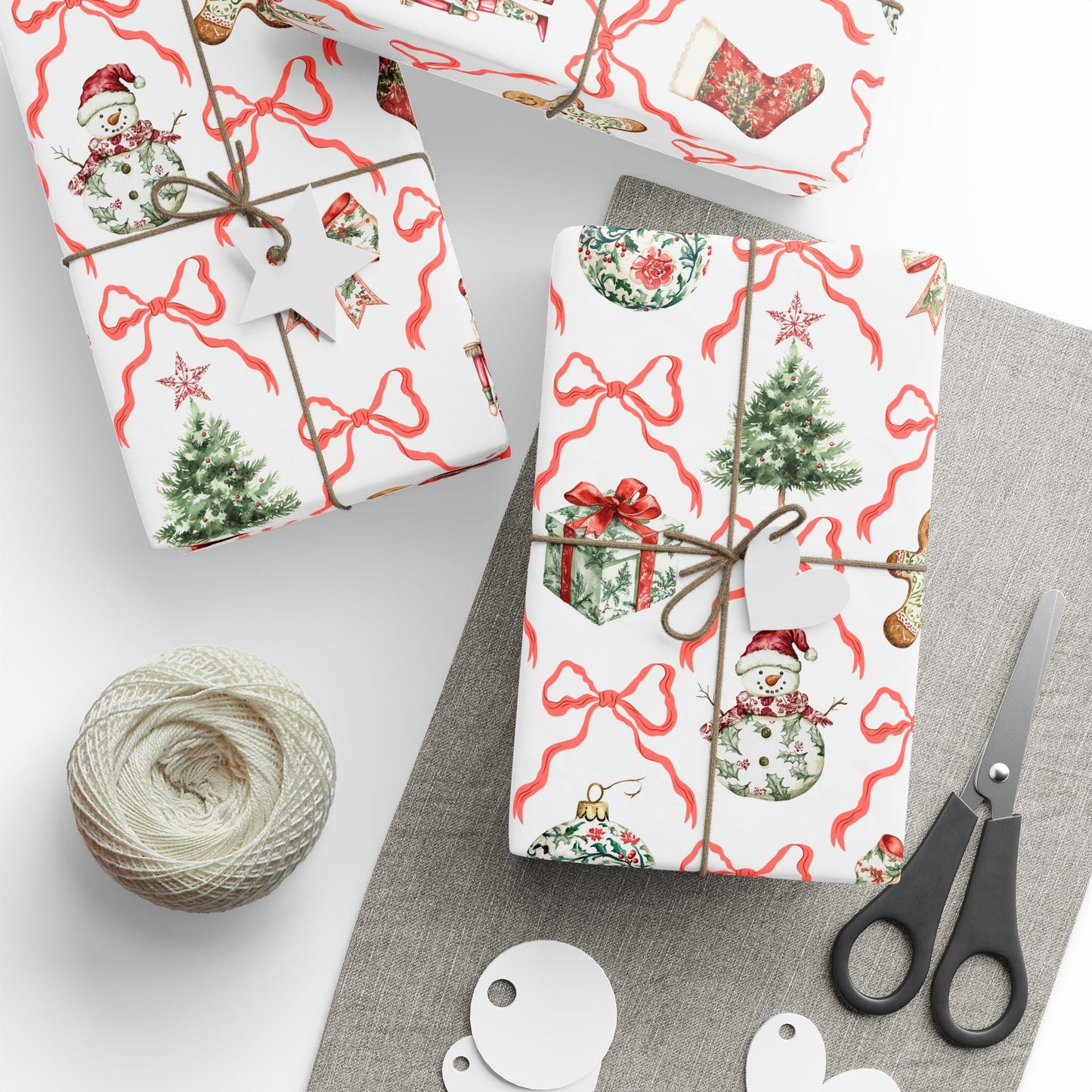 Red Bow Christmas Wrapping Paper Toile Christmas Baubles Gift Wrap Elegant Red Toile Wrapping Paper Festive Nutcracker Gift Wrap Christmas - LAUMIANstudio