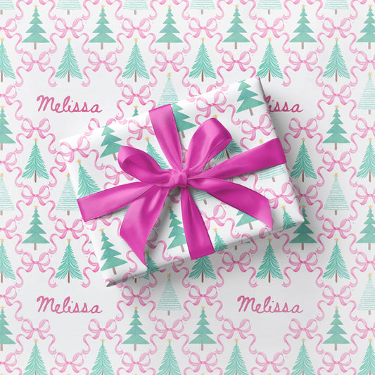 Pink Christmas Wrapping Paper Preppy Bow Festive Gift Wrap Pink Mint Christmas Wrapping Paper Roll Coquette Christmas Wrapping Girly Holiday - LAUMIANstudio