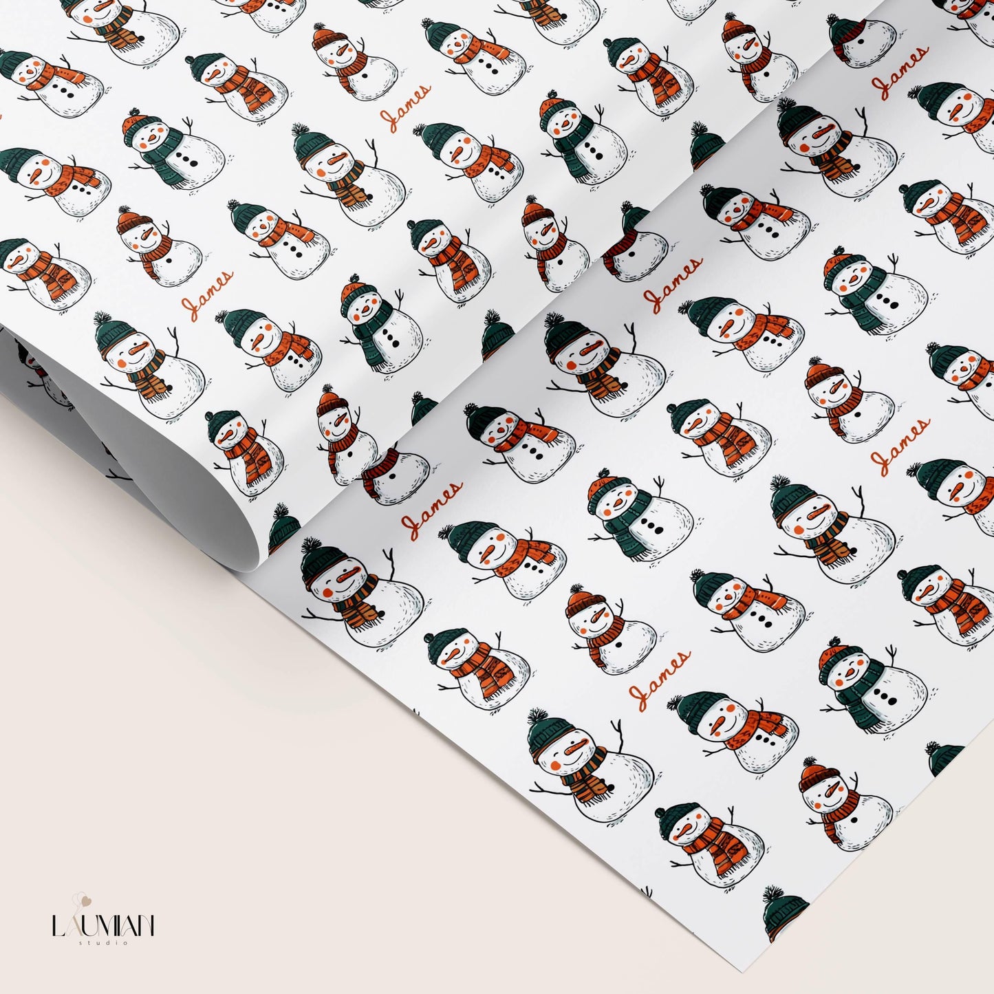 Christmas Snowman Wrapping Paper Winter Snow Birthday Gift Wrap Custom Name Wrapping Paper Showman Gift Wrap for Kid Snow Birthday Party - LAUMIANstudio