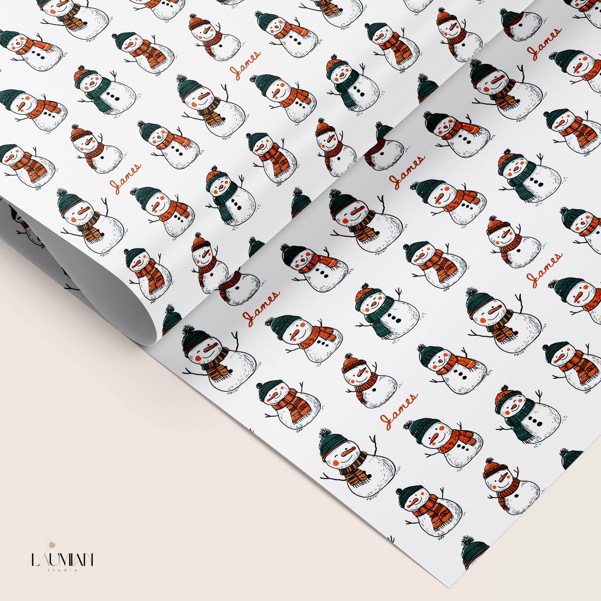 Christmas Snowman Wrapping Paper Winter Snow Birthday Gift Wrap Custom Name Wrapping Paper Showman Gift Wrap for Kid Snow Birthday Party - LAUMIANstudio