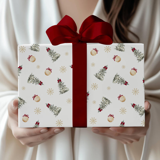 Elegant Christmas Tree Gift Wrap Luxury Festive Wrapping Paper Holiday Red Bow Wrapping Paper Roll Custom Name Christmas Gift Wrap Red Green - LAUMIANstudio