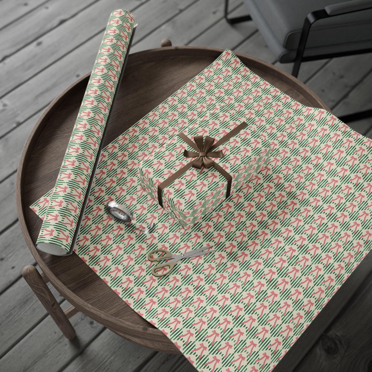 Elegant Festive Striped Wrapping paper Red and Green Gift Wrap Festive Red Bow Christmas Wrapping Paper Roll Coquette Bow Stripe Gift Wrap - LAUMIANstudio