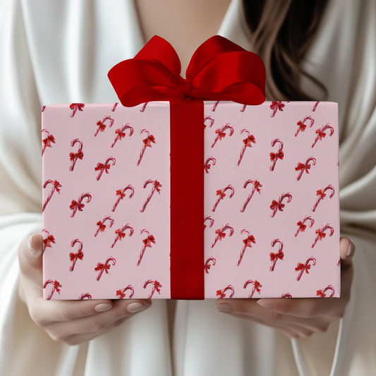 Christmas Candy Cane Gift Wrap Holiday Pink Wrapping Paper Personalized Pink Christmas Wrapping Paper Roll Custom Name Christmas Paper - LAUMIANstudio
