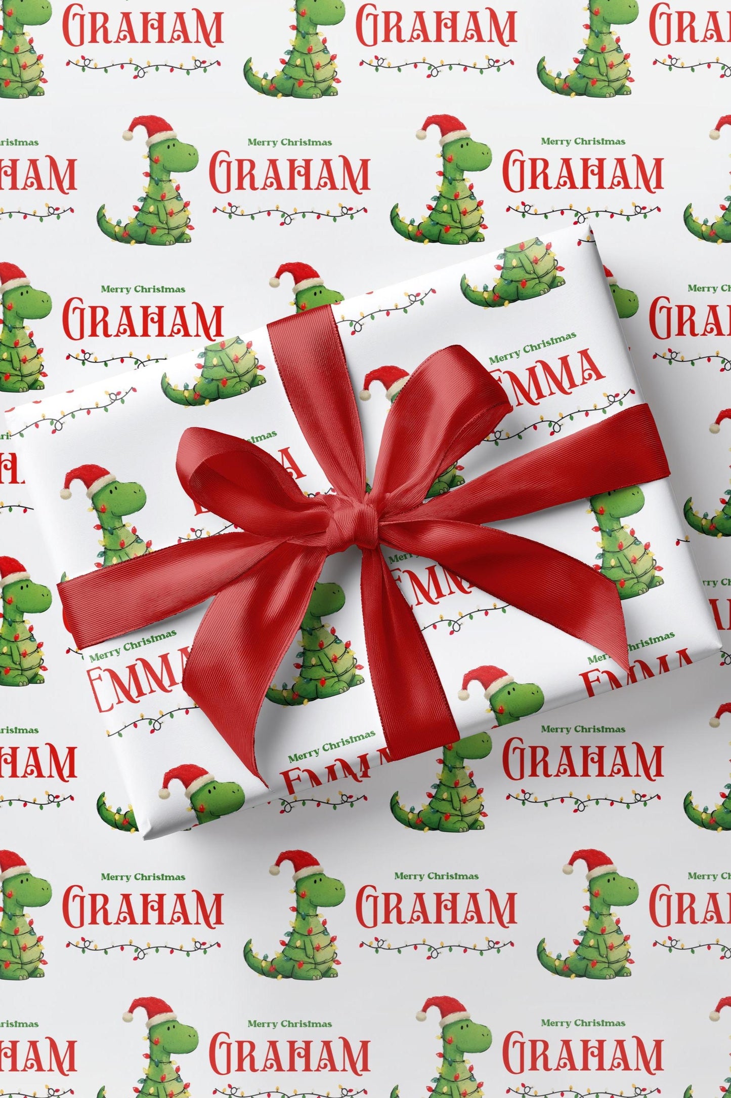 Christmas Dinosaur Wrapping Paper Kid Gift Festive Dino Wrapping Paper Roll Custom Name Trex Gift Wrap Dinosaur Birthday Present Paper - LAUMIANstudio