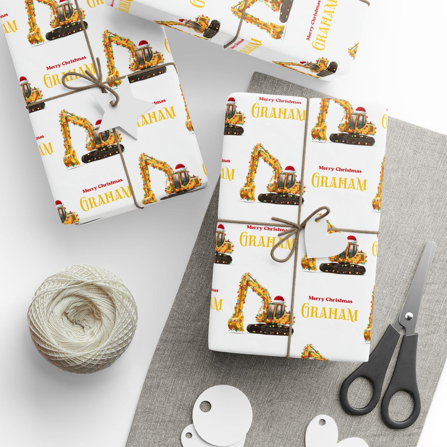 Festive Excavator Wrapping Paper First Boy Christmas Gift Wrap Construction Wrapping Paper Roll Digger 2nd Birthday Gift Paper Winter Party - LAUMIANstudio