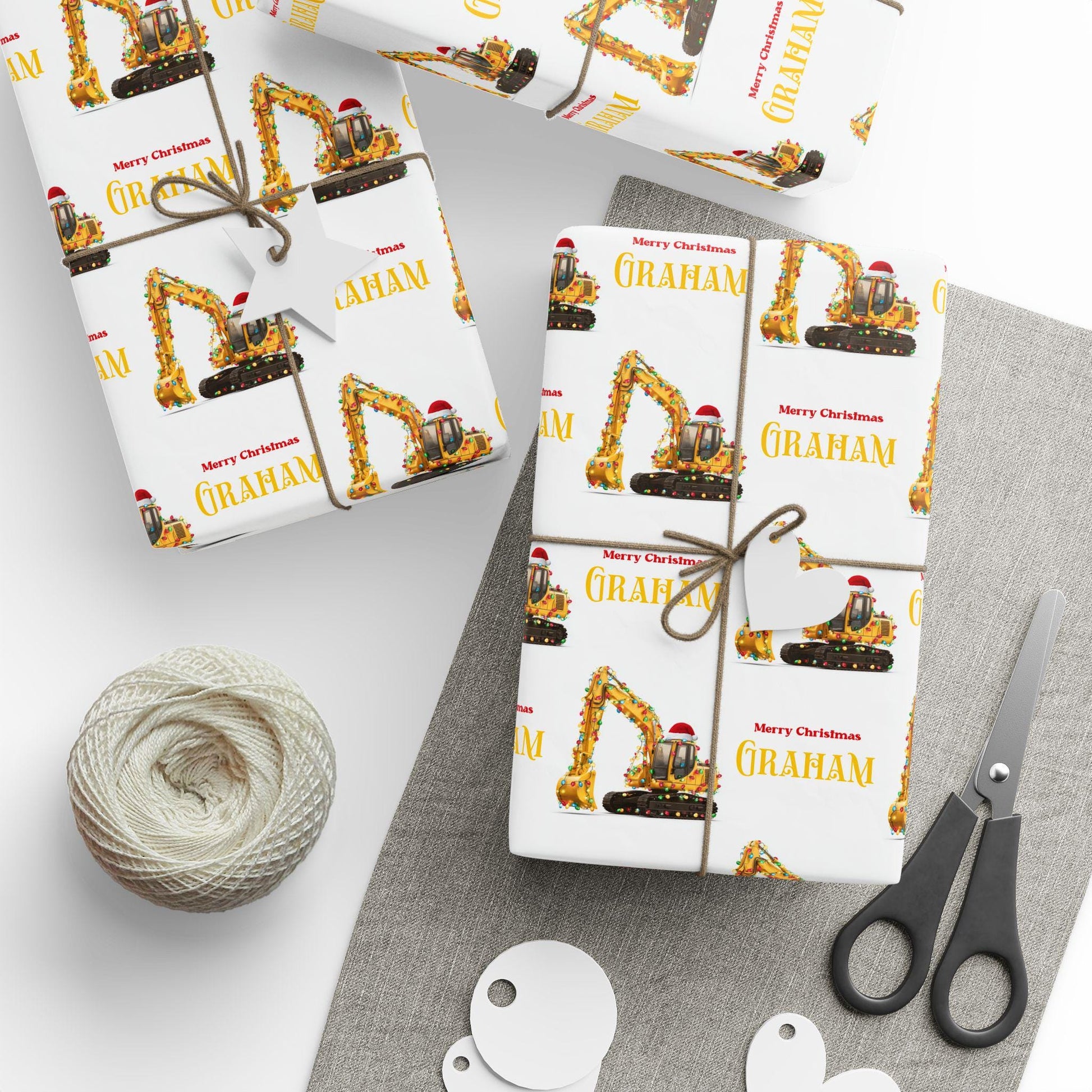 Festive Excavator Wrapping Paper First Boy Christmas Gift Wrap Construction Wrapping Paper Roll Digger 2nd Birthday Gift Paper Winter Party - LAUMIANstudio