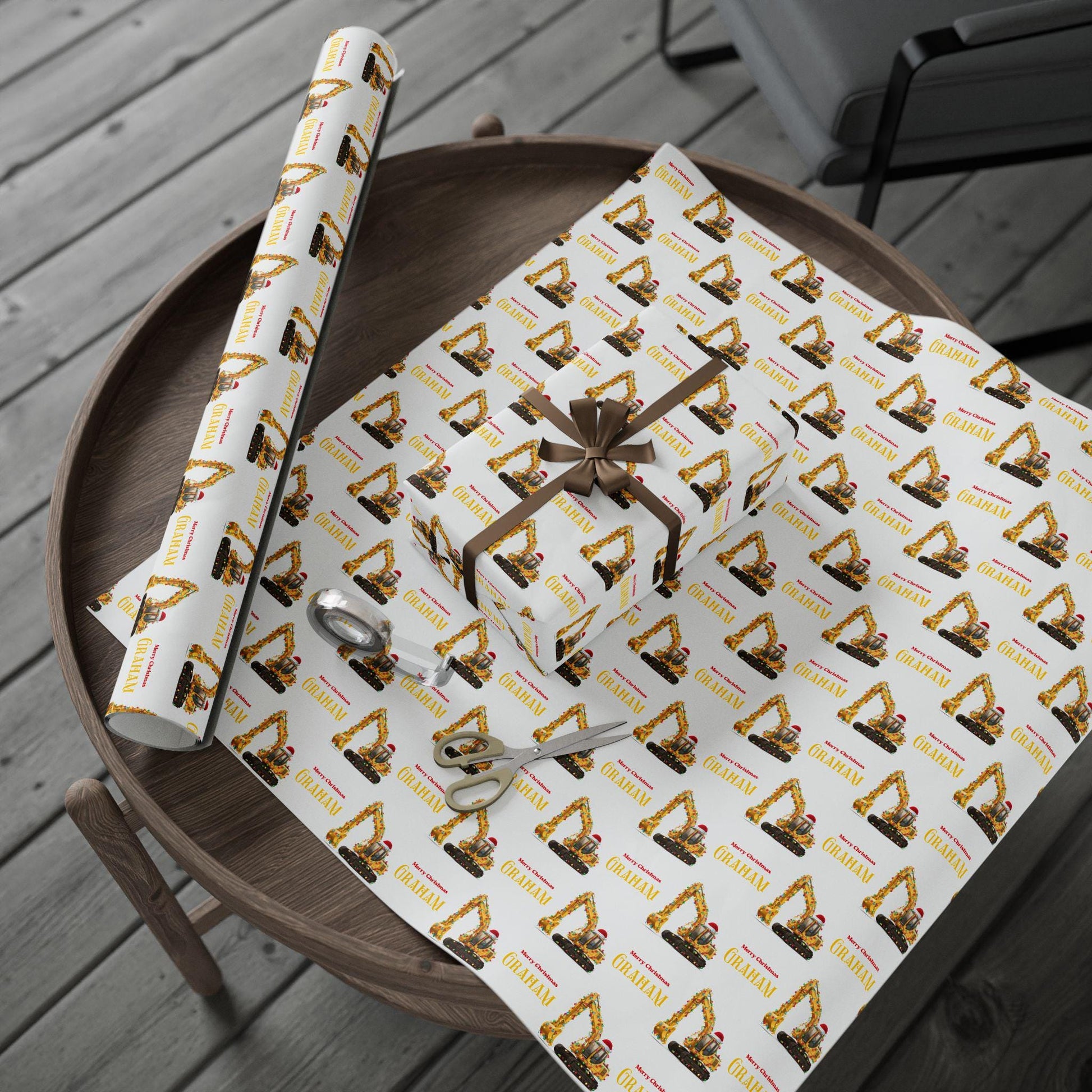 Festive Excavator Wrapping Paper First Boy Christmas Gift Wrap Construction Wrapping Paper Roll Digger 2nd Birthday Gift Paper Winter Party - LAUMIANstudio