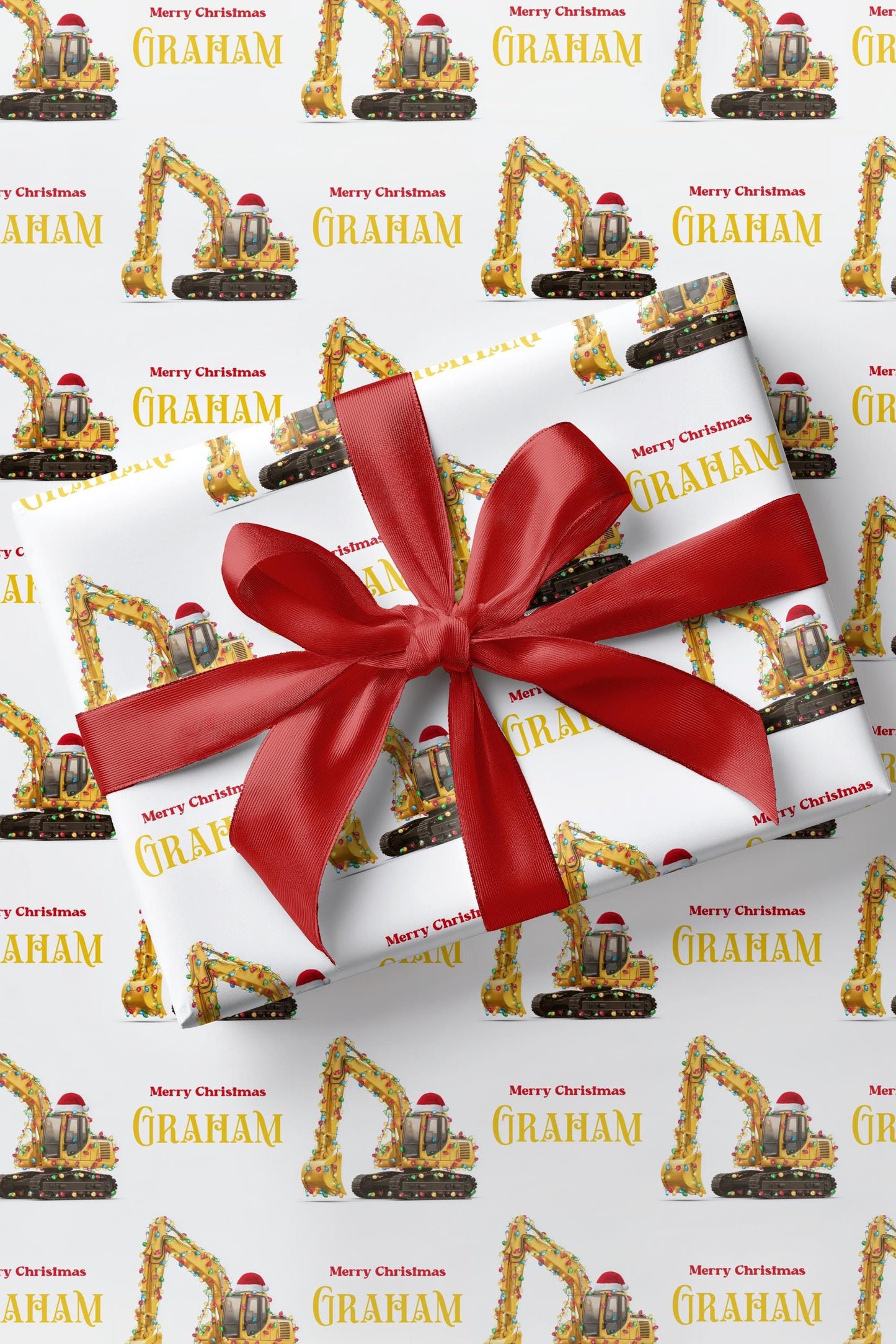 Festive Excavator Wrapping Paper First Boy Christmas Gift Wrap Construction Wrapping Paper Roll Digger 2nd Birthday Gift Paper Winter Party - LAUMIANstudio