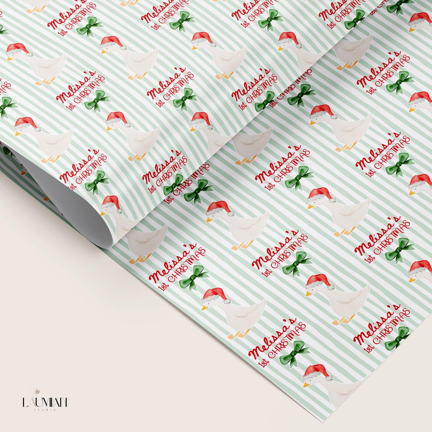 Festive Silly Goose Wrapping Paper First Christmas Silly Goose Gift Wrap Holiday Baby Shower Gift Wrap Personalized 1st Birthday Silly Goose - LAUMIANstudio