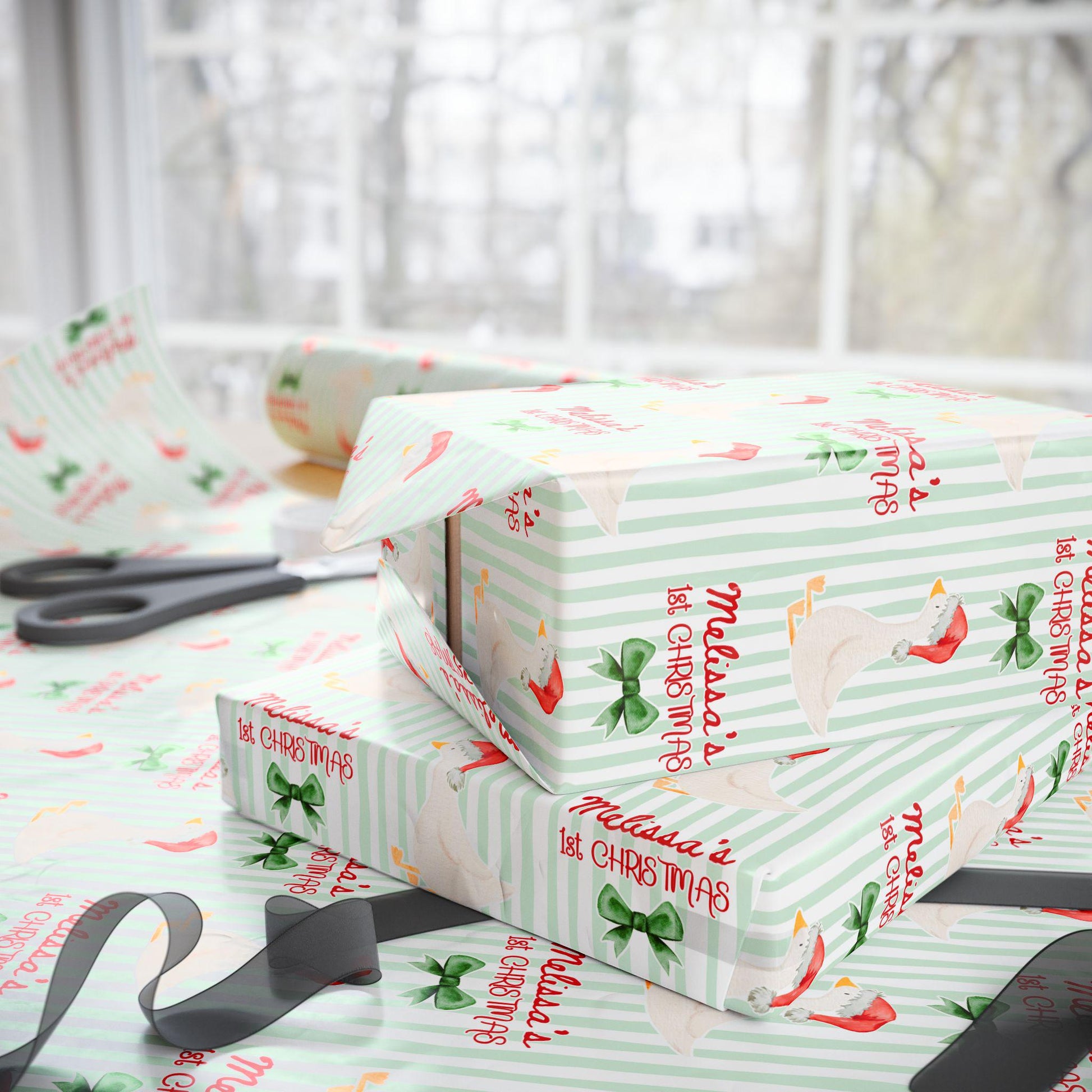 Festive Silly Goose Wrapping Paper First Christmas Silly Goose Gift Wrap Holiday Baby Shower Gift Wrap Personalized 1st Birthday Silly Goose - LAUMIANstudio
