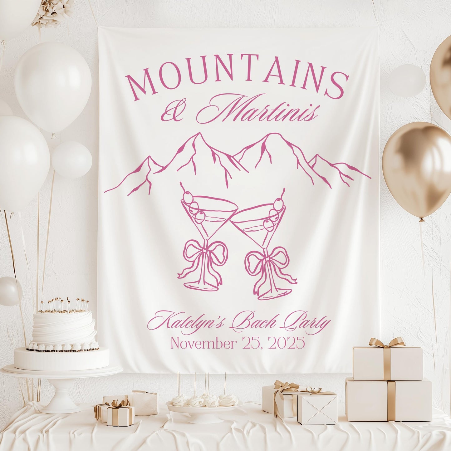 Winter Mountains Martini Banner Winter Bachelorette Party Theme Decor Snowflake Bridal Shower Backdrop Mountain Ski Bach Weekend Sign - LAUMIANstudio