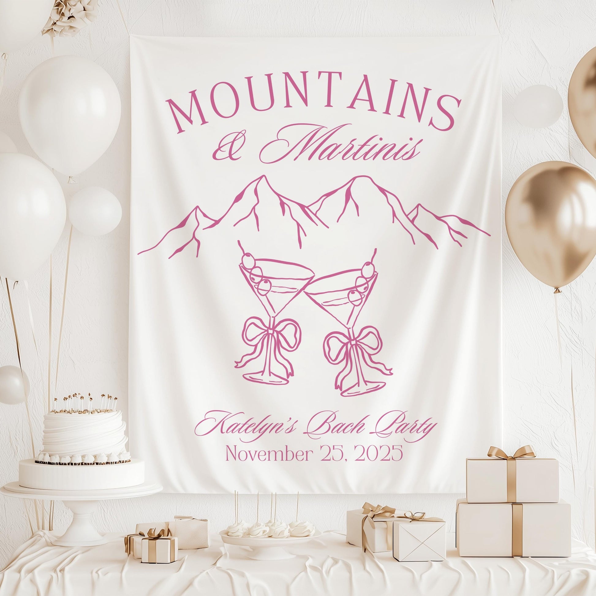 Winter Mountains Martini Banner Winter Bachelorette Party Theme Decor Snowflake Bridal Shower Backdrop Mountain Ski Bach Weekend Sign - LAUMIANstudio