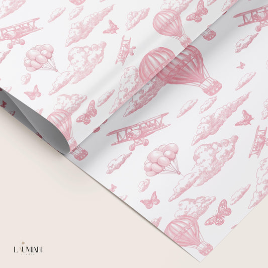Pink Balloon Wrapping Paper Blush Pink Toile Gift Wrap 1st Birthday Pink Wrap Roll Chinoiserie Baby Shower Wrapping Paper Matte Pink Cloud - LAUMIANstudio