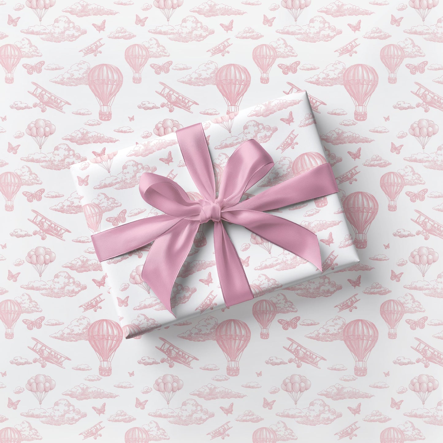 Pink Balloon Wrapping Paper Blush Pink Toile Gift Wrap 1st Birthday Pink Wrap Roll Chinoiserie Baby Shower Wrapping Paper Matte Pink Cloud - LAUMIANstudio
