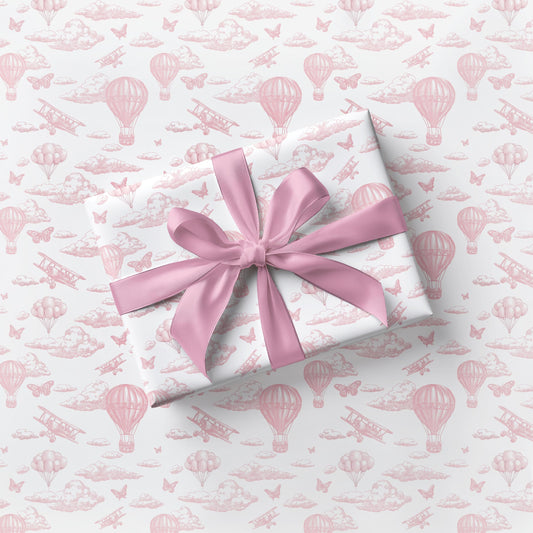 Pink Balloon Wrapping Paper Blush Pink Toile Gift Wrap 1st Birthday Pink Wrap Roll Chinoiserie Baby Shower Wrapping Paper Matte Pink Cloud - LAUMIANstudio