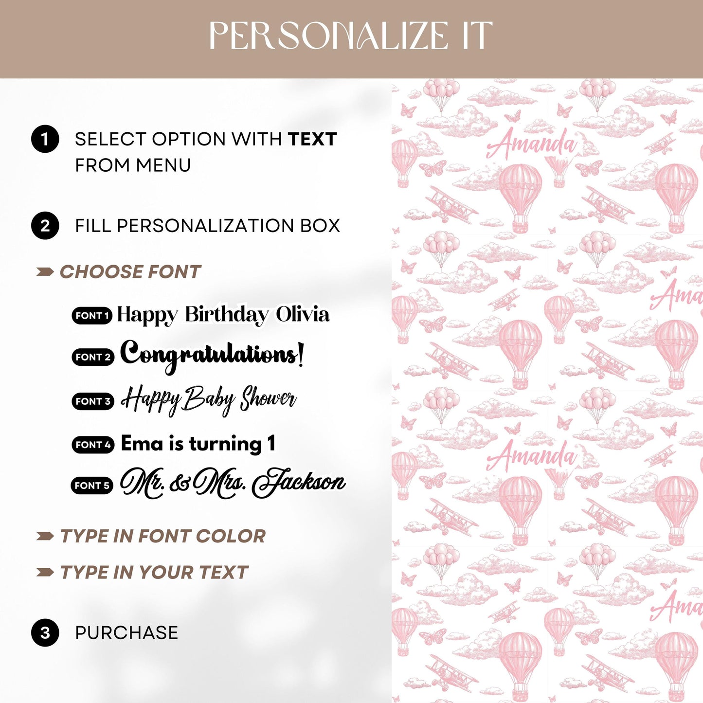 Pink Balloon Wrapping Paper Blush Pink Toile Gift Wrap 1st Birthday Pink Wrap Roll Chinoiserie Baby Shower Wrapping Paper Matte Pink Cloud - LAUMIANstudio