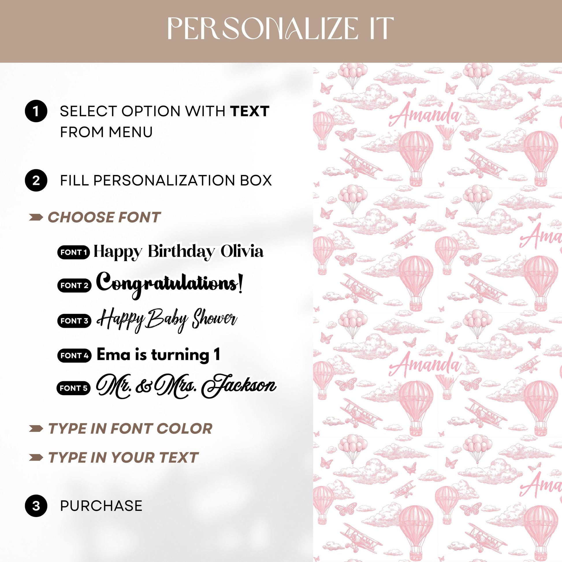 Pink Balloon Wrapping Paper Blush Pink Toile Gift Wrap 1st Birthday Pink Wrap Roll Chinoiserie Baby Shower Wrapping Paper Matte Pink Cloud - LAUMIANstudio