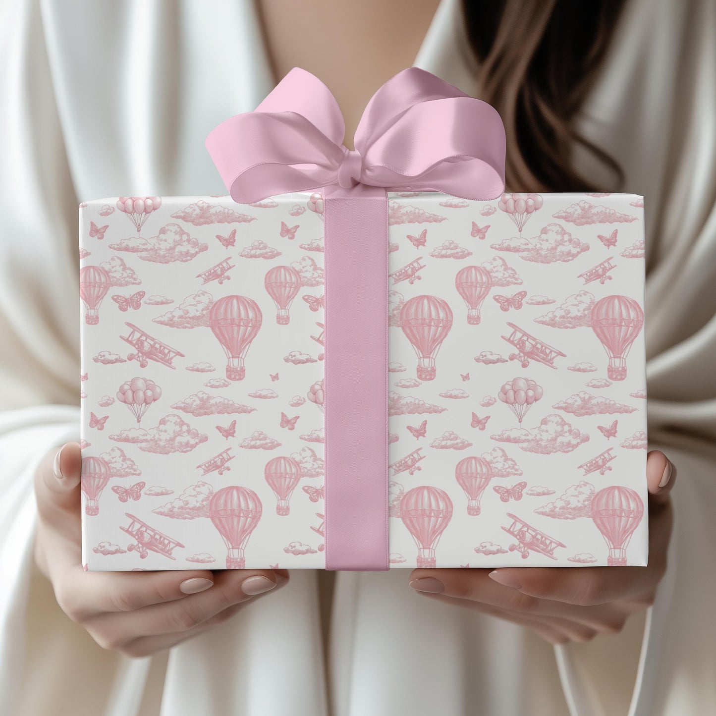 Pink Balloon Wrapping Paper Blush Pink Toile Gift Wrap 1st Birthday Pink Wrap Roll Chinoiserie Baby Shower Wrapping Paper Matte Pink Cloud - LAUMIANstudio