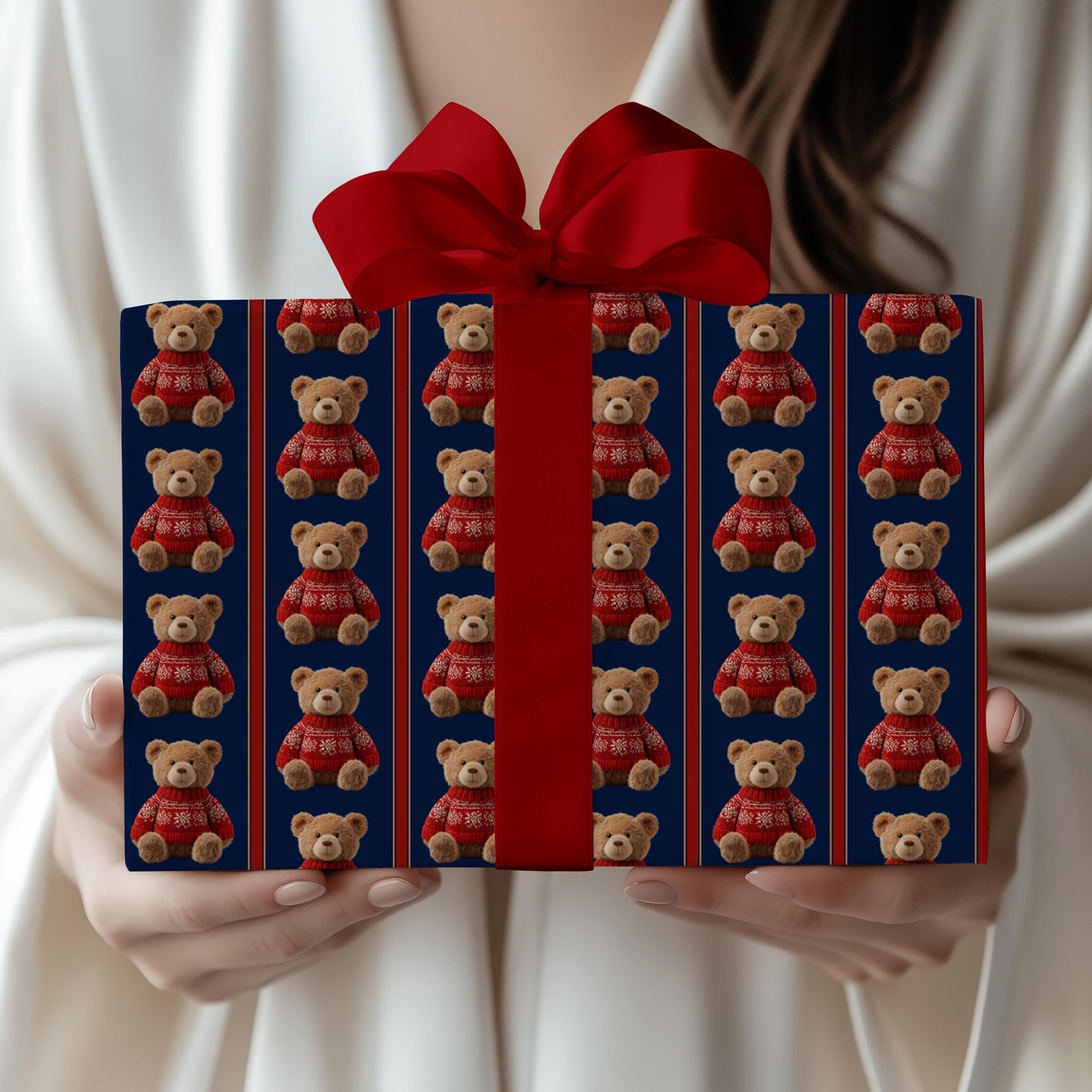 Teddy Bear Festive Wrapping Paper Teddy Christmas Children Gift Wrap Dressed Teddy Holiday Paper Roll Personalized Christmas Kid Gift Paper - LAUMIANstudio
