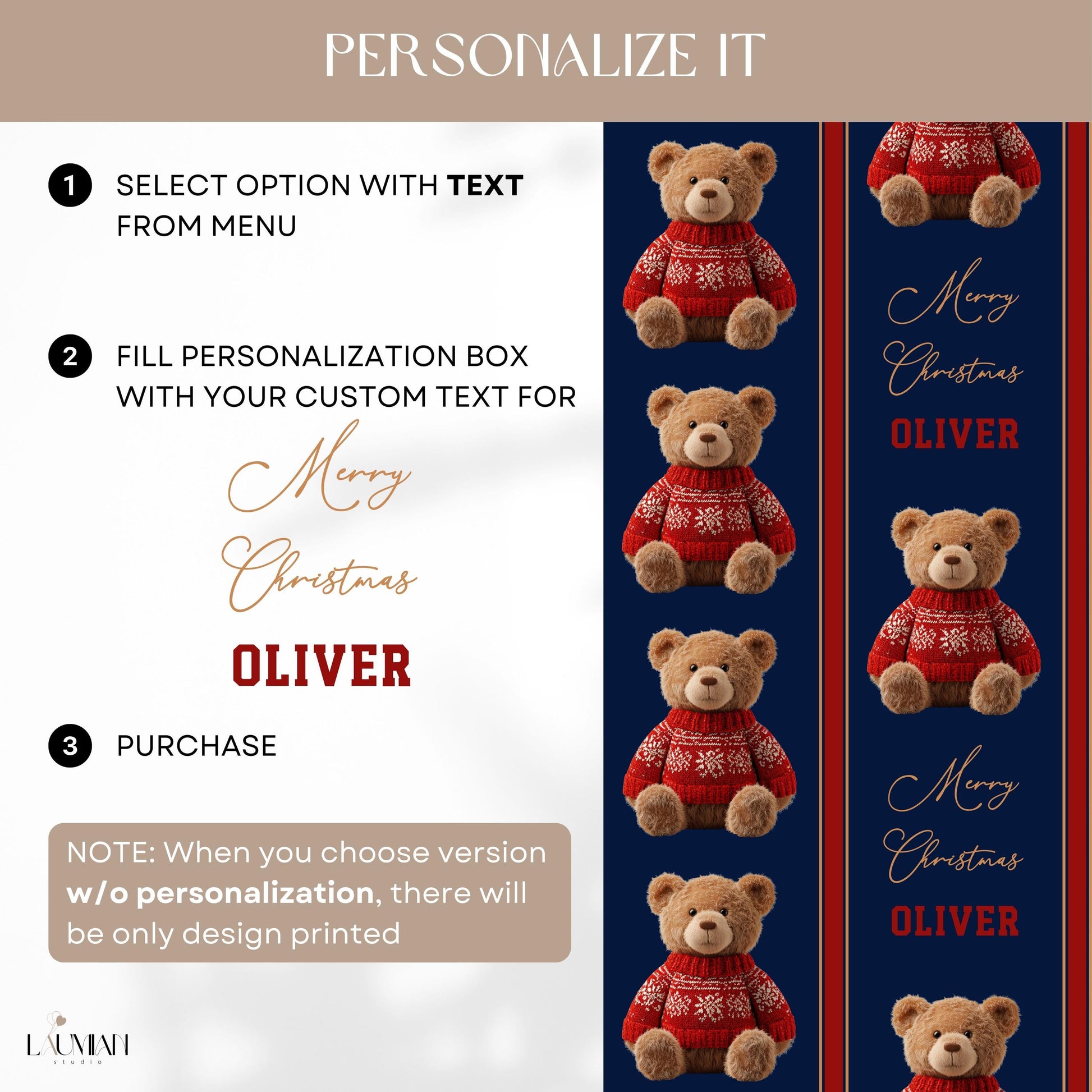 Teddy Bear Festive Wrapping Paper Teddy Christmas Children Gift Wrap Dressed Teddy Holiday Paper Roll Personalized Christmas Kid Gift Paper - LAUMIANstudio