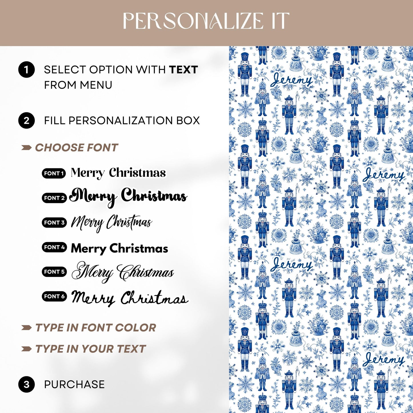 Personalized Blue Nutcracker Gift Wrap Chinoiserie Blue Christmas Wrapping Paper Kid Toy Gift Wrap Winter Snowflake Gift Wrap 1st Birthday - LAUMIANstudio
