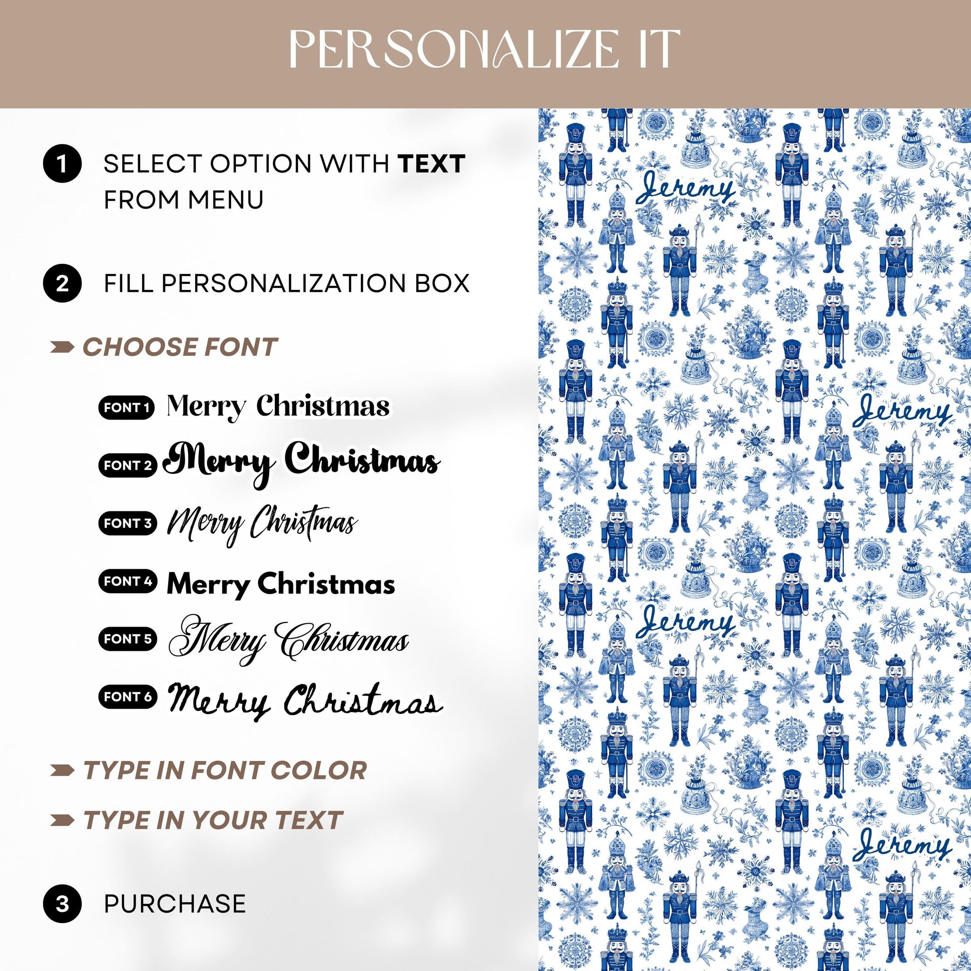 Personalized Blue Nutcracker Gift Wrap Chinoiserie Blue Christmas Wrapping Paper Kid Toy Gift Wrap Winter Snowflake Gift Wrap 1st Birthday - LAUMIANstudio