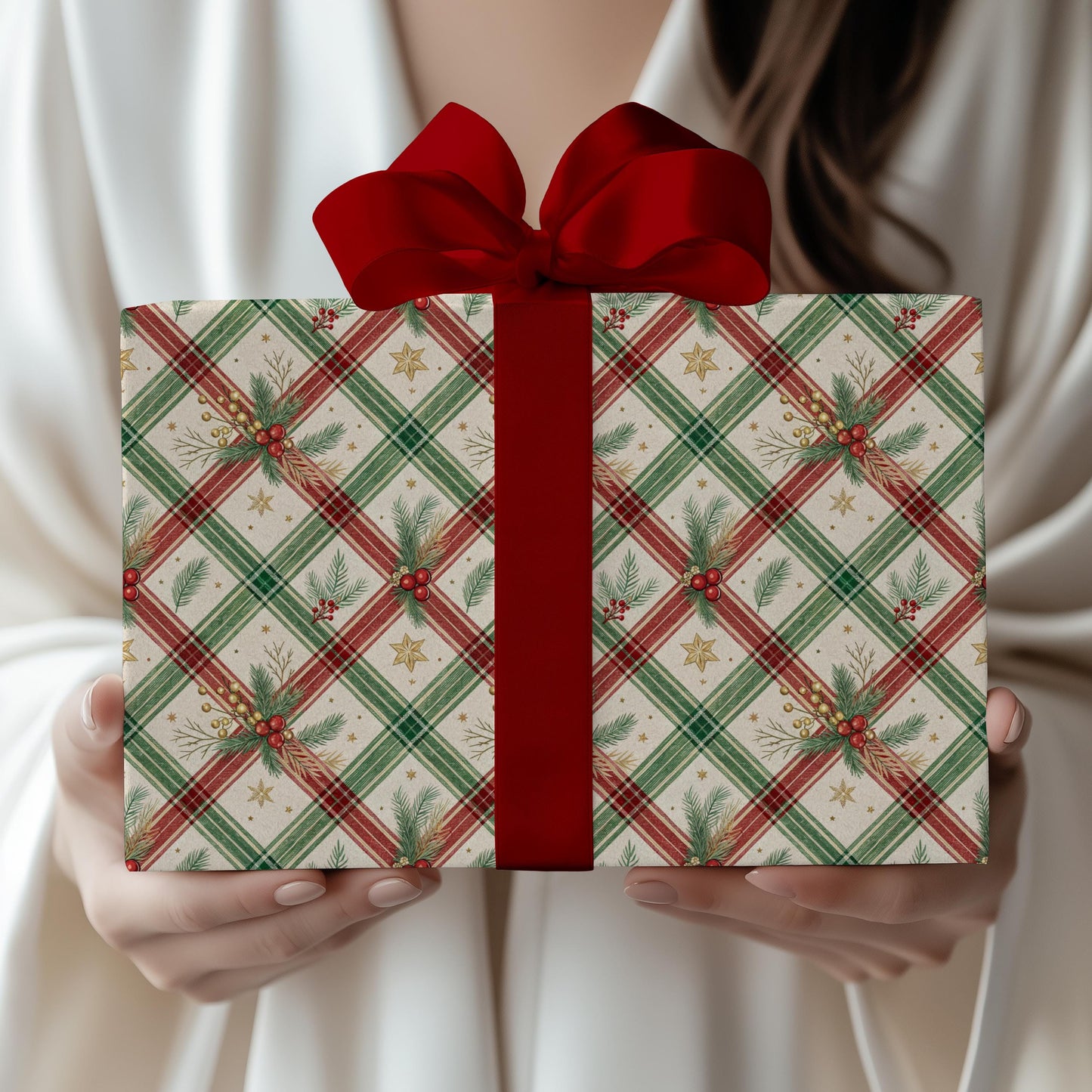 Christmas Plaid Wrapping Paper Red Green Plaid Gift Wrap Festive Red Wrapping Paper Roll Vintage Christmas Gift Wrap Oldfashioned Wrapping - LAUMIANstudio