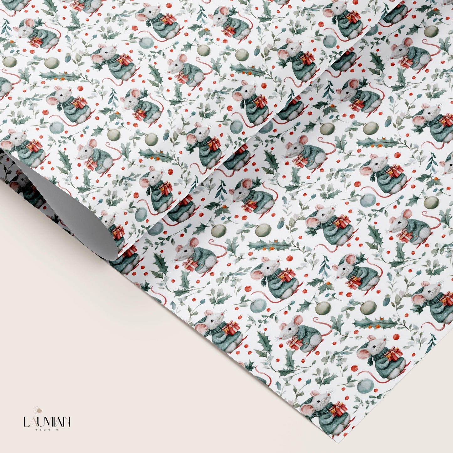 Christmas Mouse Wrapping Paper Winter Mouse Gift Wrap Christmas Wrapping Paper for Kid Cute Mouse Baby Shower Gift Wrap Winter Birthday Wrap - LAUMIANstudio