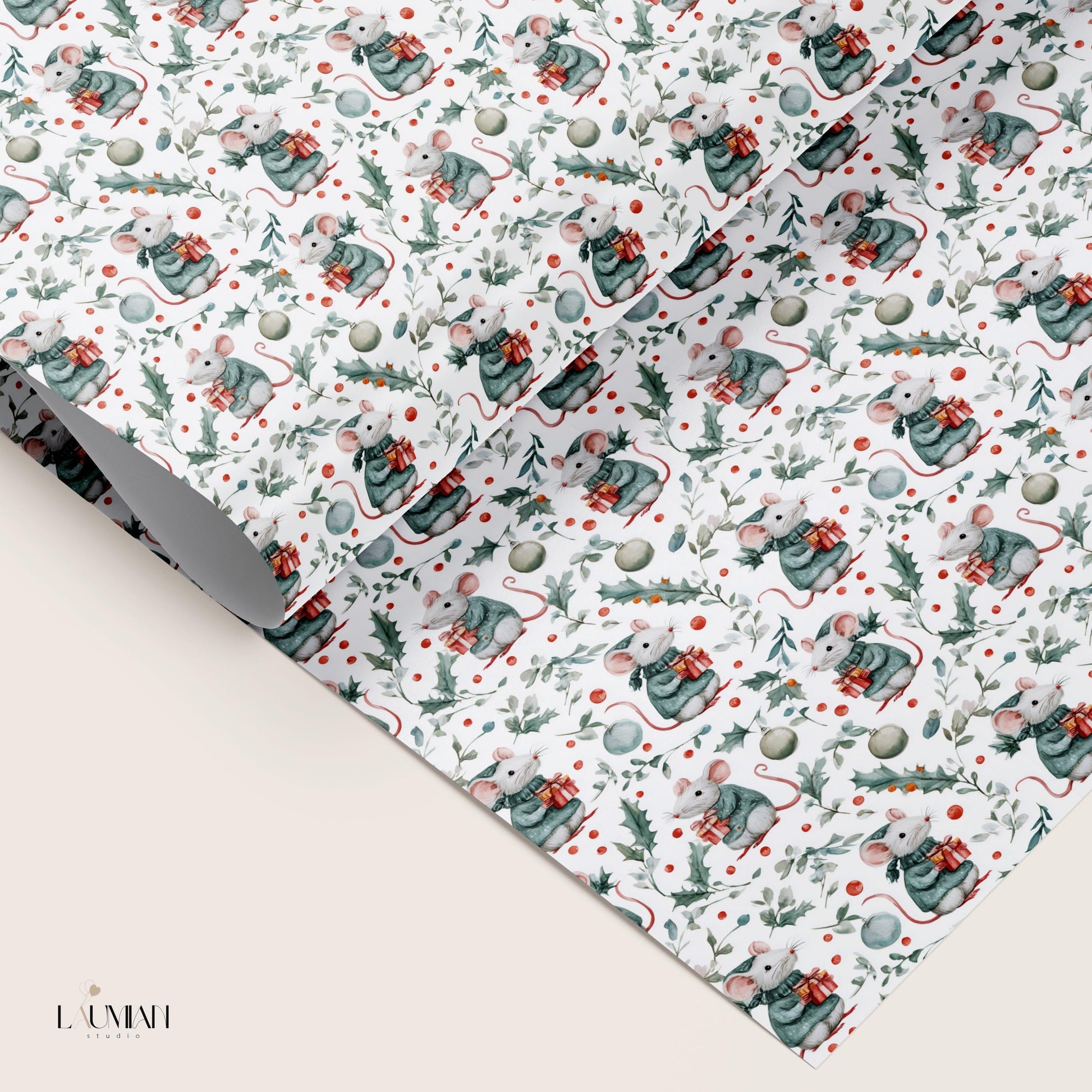 Christmas Mouse Wrapping Paper Winter Mouse Gift Wrap Christmas Wrapping Paper for Kid Cute Mouse Baby Shower Gift Wrap Winter Birthday Wrap - LAUMIANstudio