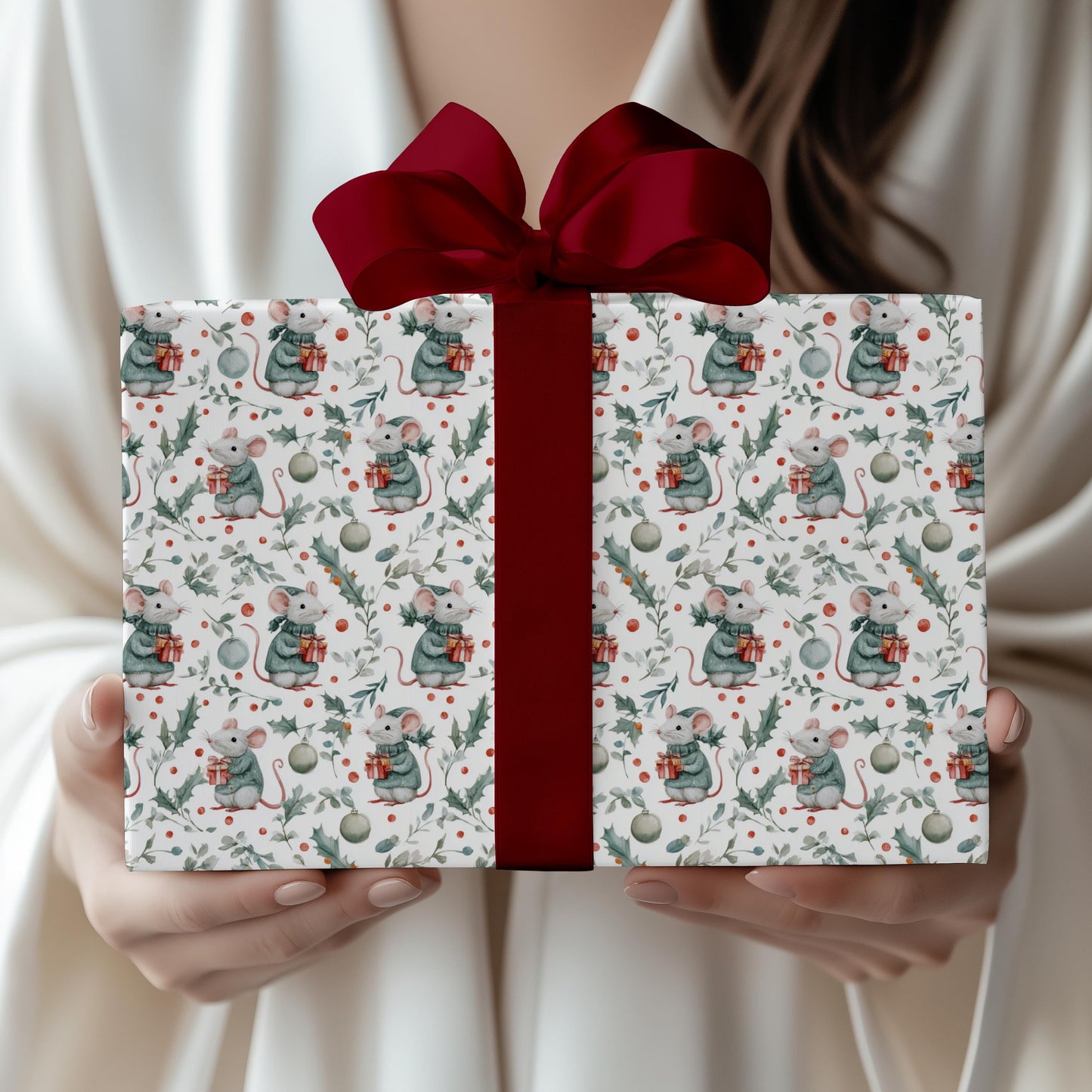 Christmas Mouse Wrapping Paper Winter Mouse Gift Wrap Christmas Wrapping Paper for Kid Cute Mouse Baby Shower Gift Wrap Winter Birthday Wrap - LAUMIANstudio