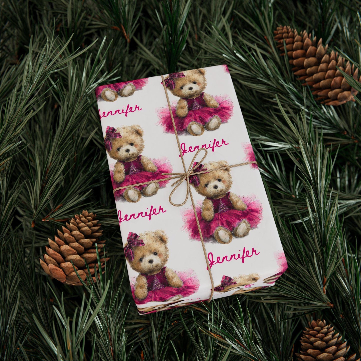 Kid Christmas Wrapping Paper Green Festive Gift Wrap Teddy Bear Wrapping Paper for Baby Girl Festive Gift Wrap Cute Teddy 1st Birthday Wrap - LAUMIANstudio