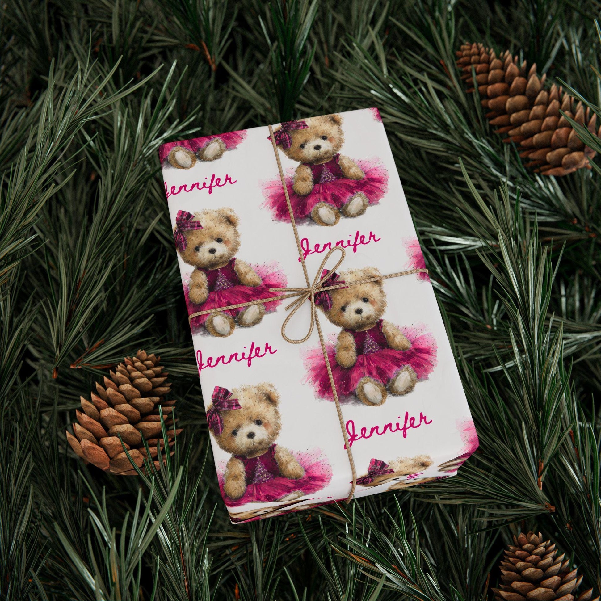 Kid Christmas Wrapping Paper Green Festive Gift Wrap Teddy Bear Wrapping Paper for Baby Girl Festive Gift Wrap Cute Teddy 1st Birthday Wrap - LAUMIANstudio
