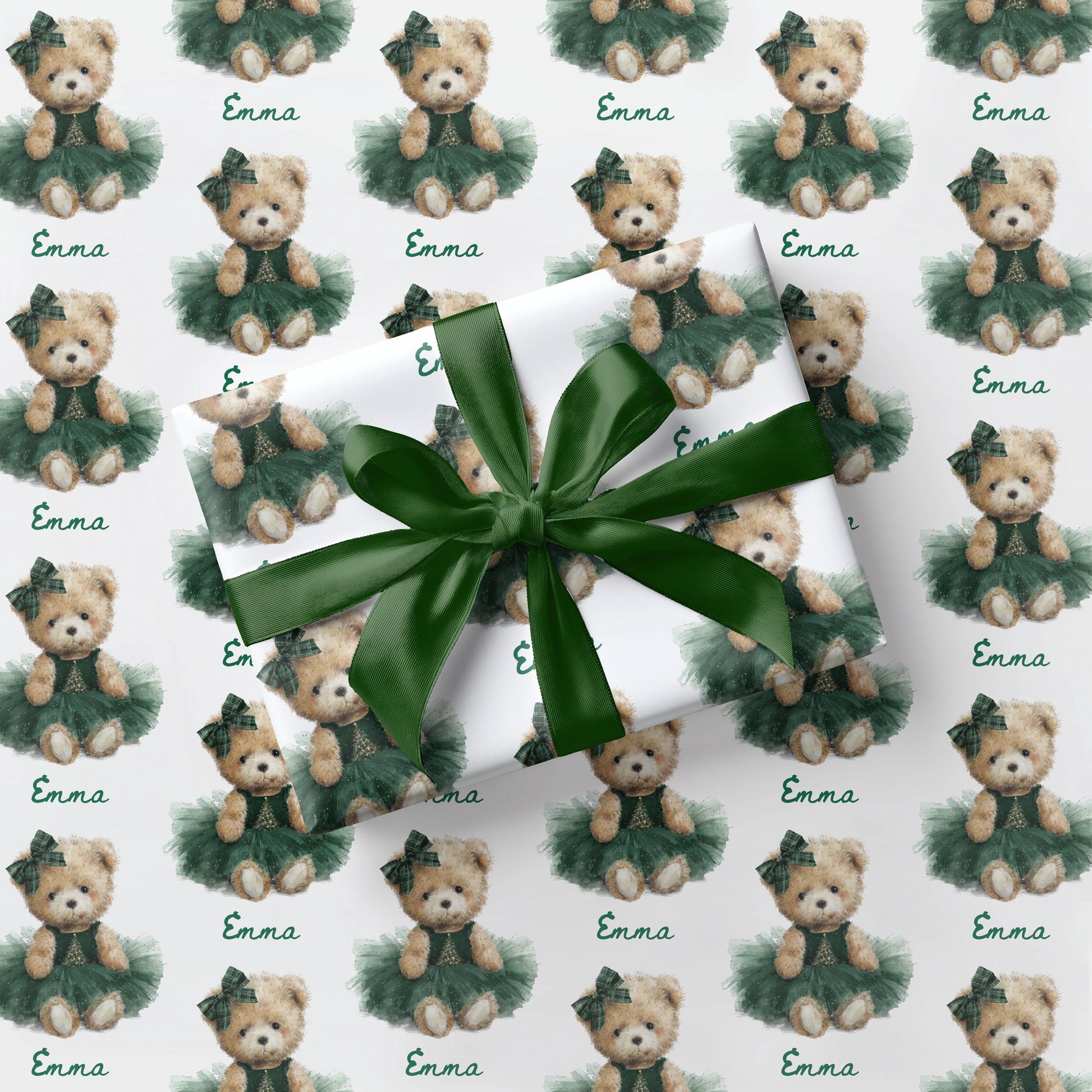 Kid Christmas Wrapping Paper Green Festive Gift Wrap Teddy Bear Wrapping Paper for Baby Girl Festive Gift Wrap Cute Teddy 1st Birthday Wrap - LAUMIANstudio
