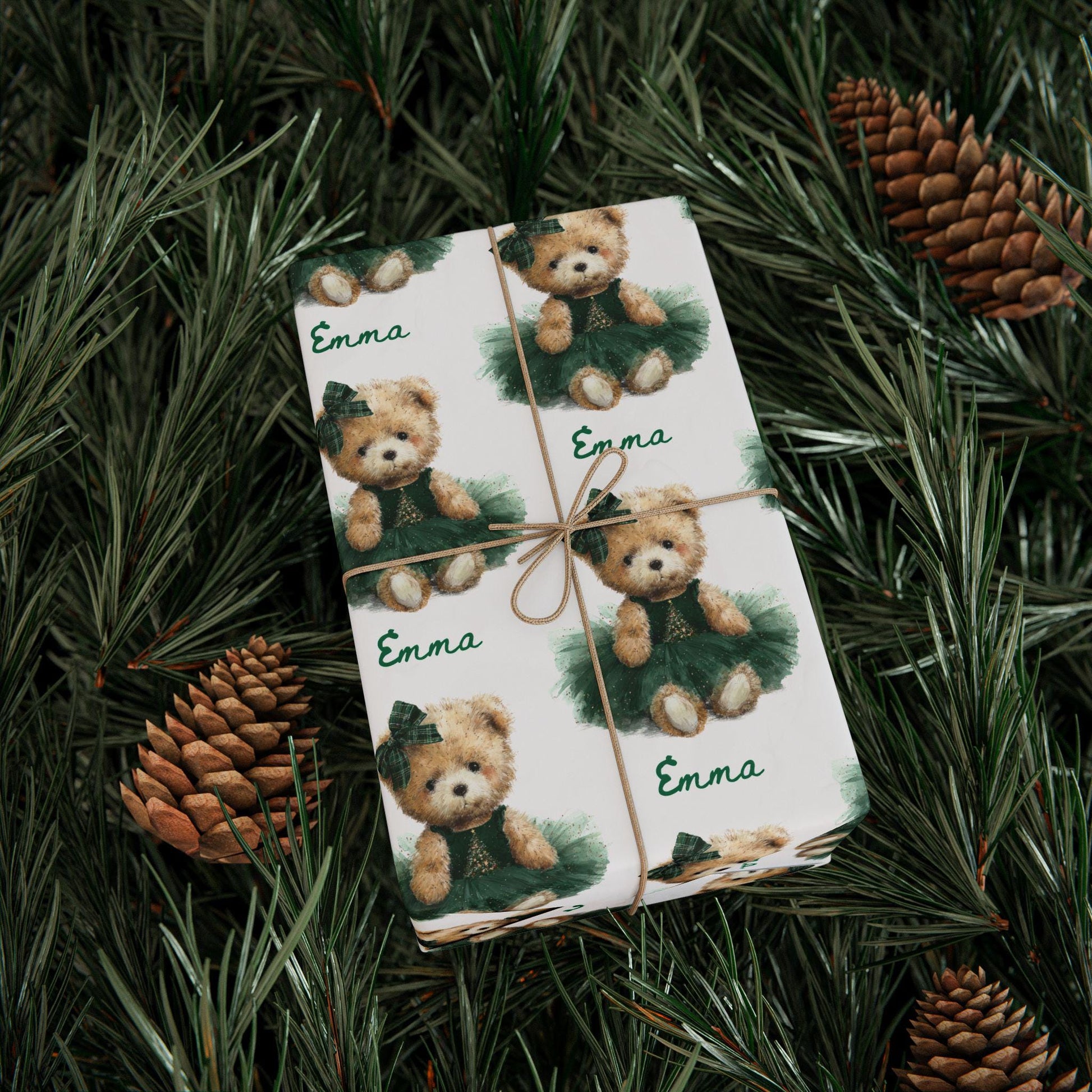 Pink Teddy Christmas Wrapping Paper Dressed Teddy Bear Gift Wrap Holiday Baby Girl Wrapping Paper Roll Teddy Bear Baby Shower Gift Wrap Girl - LAUMIANstudio