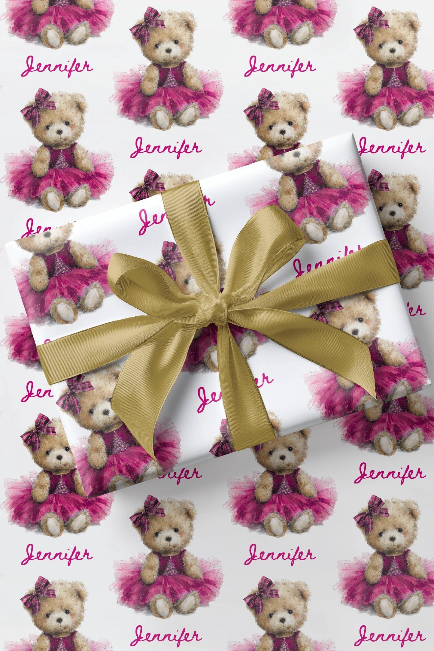 Pink Teddy Christmas Wrapping Paper Dressed Teddy Bear Gift Wrap Holiday Baby Girl Wrapping Paper Roll Teddy Bear Baby Shower Gift Wrap Girl - LAUMIANstudio