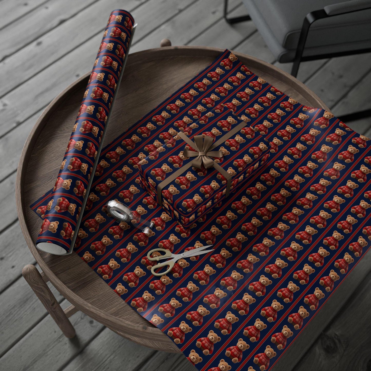 Teddy Bear Festive Wrapping Paper Teddy Christmas Children Gift Wrap Dressed Teddy Holiday Paper Roll Personalized Christmas Kid Gift Paper - LAUMIANstudio