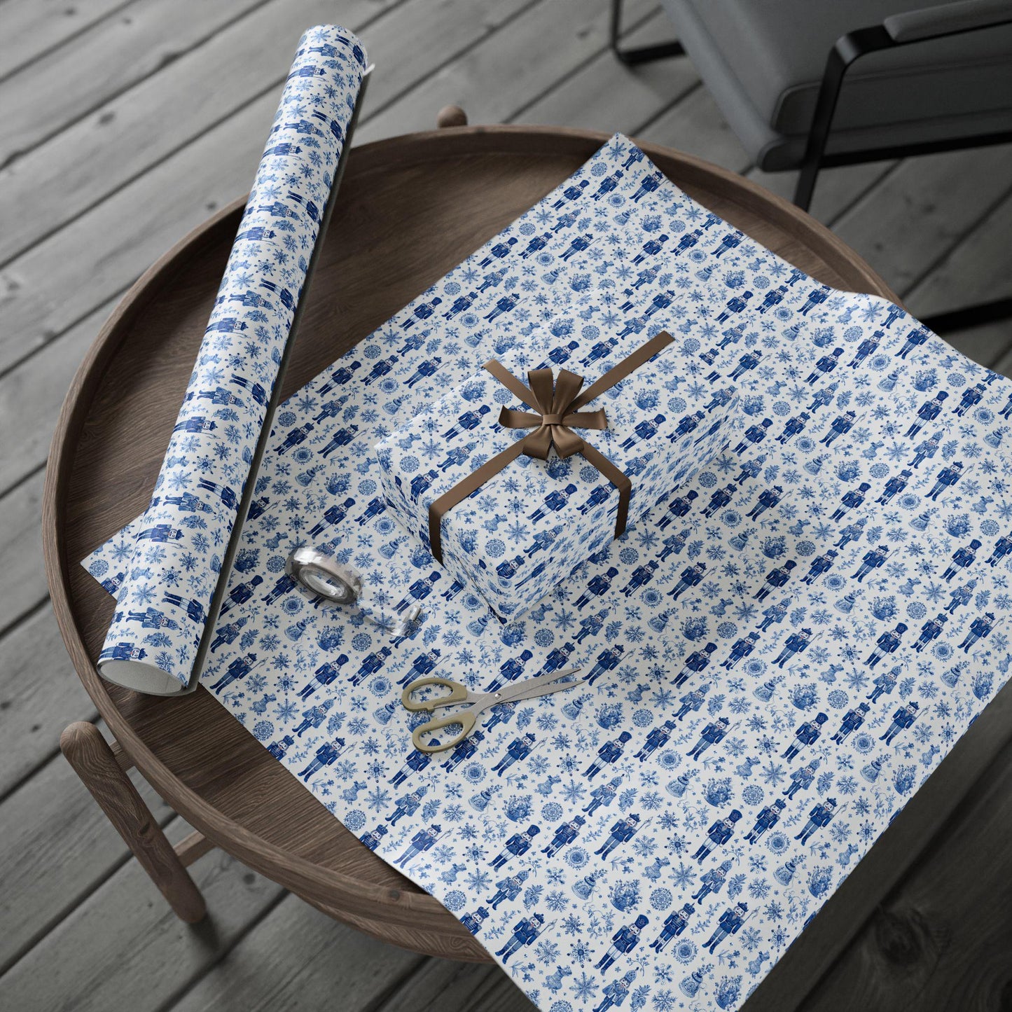 Personalized Blue Nutcracker Gift Wrap Chinoiserie Blue Christmas Wrapping Paper Kid Toy Gift Wrap Winter Snowflake Gift Wrap 1st Birthday - LAUMIANstudio