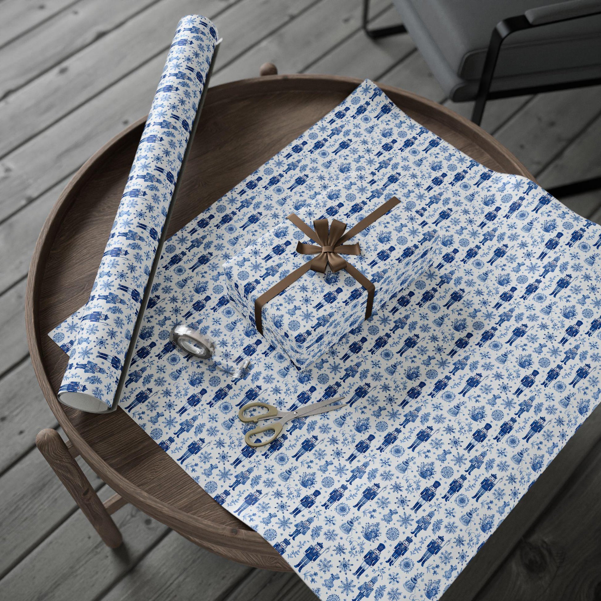 Personalized Blue Nutcracker Gift Wrap Chinoiserie Blue Christmas Wrapping Paper Kid Toy Gift Wrap Winter Snowflake Gift Wrap 1st Birthday - LAUMIANstudio