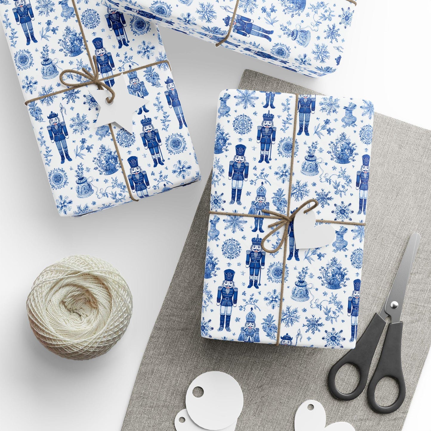 Personalized Blue Nutcracker Gift Wrap Chinoiserie Blue Christmas Wrapping Paper Kid Toy Gift Wrap Winter Snowflake Gift Wrap 1st Birthday - LAUMIANstudio