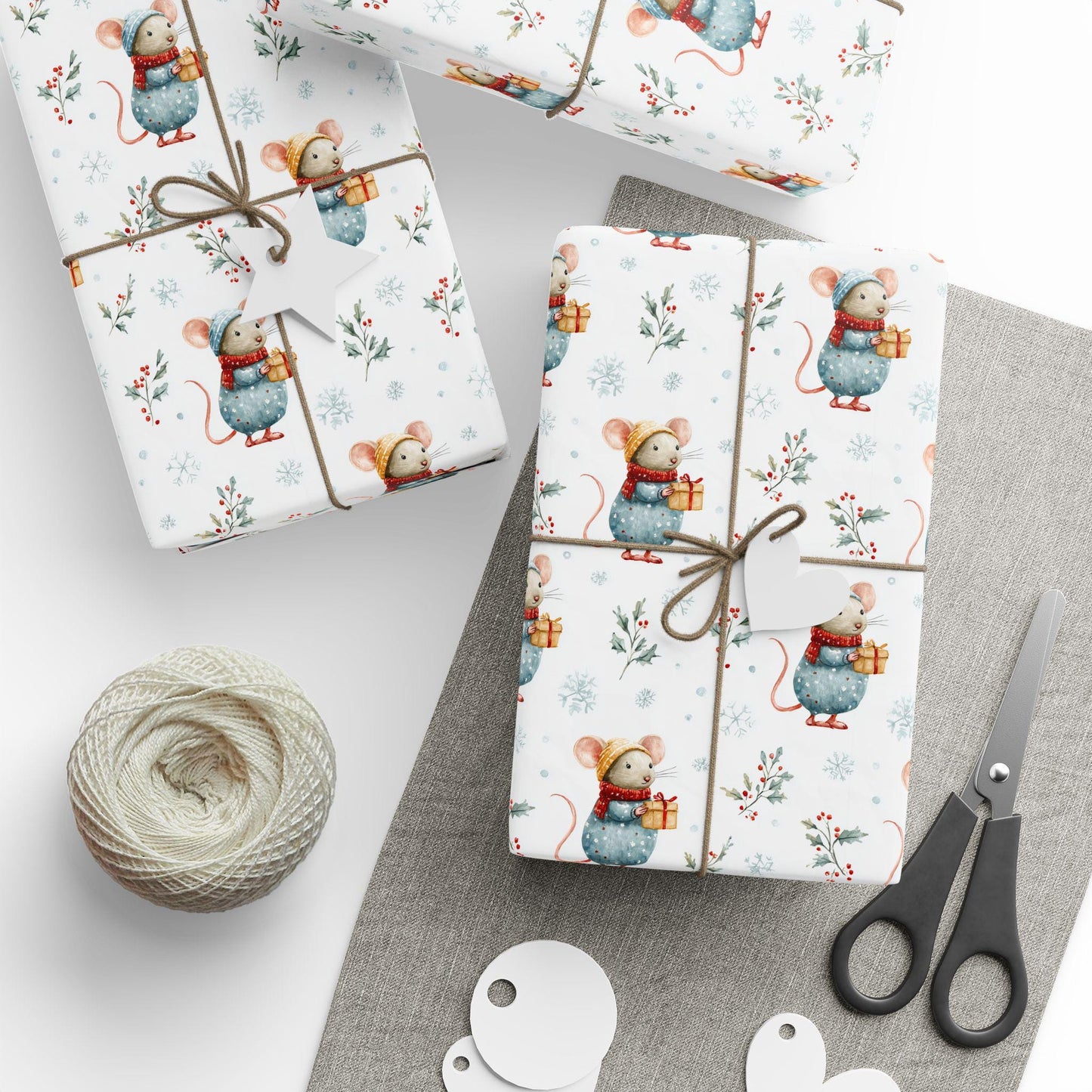 Cute Santa Mouse Wrapping Paper Christmas Mouse Gift Wrap Watercolor Winter Baby Shower Wrapping Paper Roll Christmas Children Wrapping - LAUMIANstudio