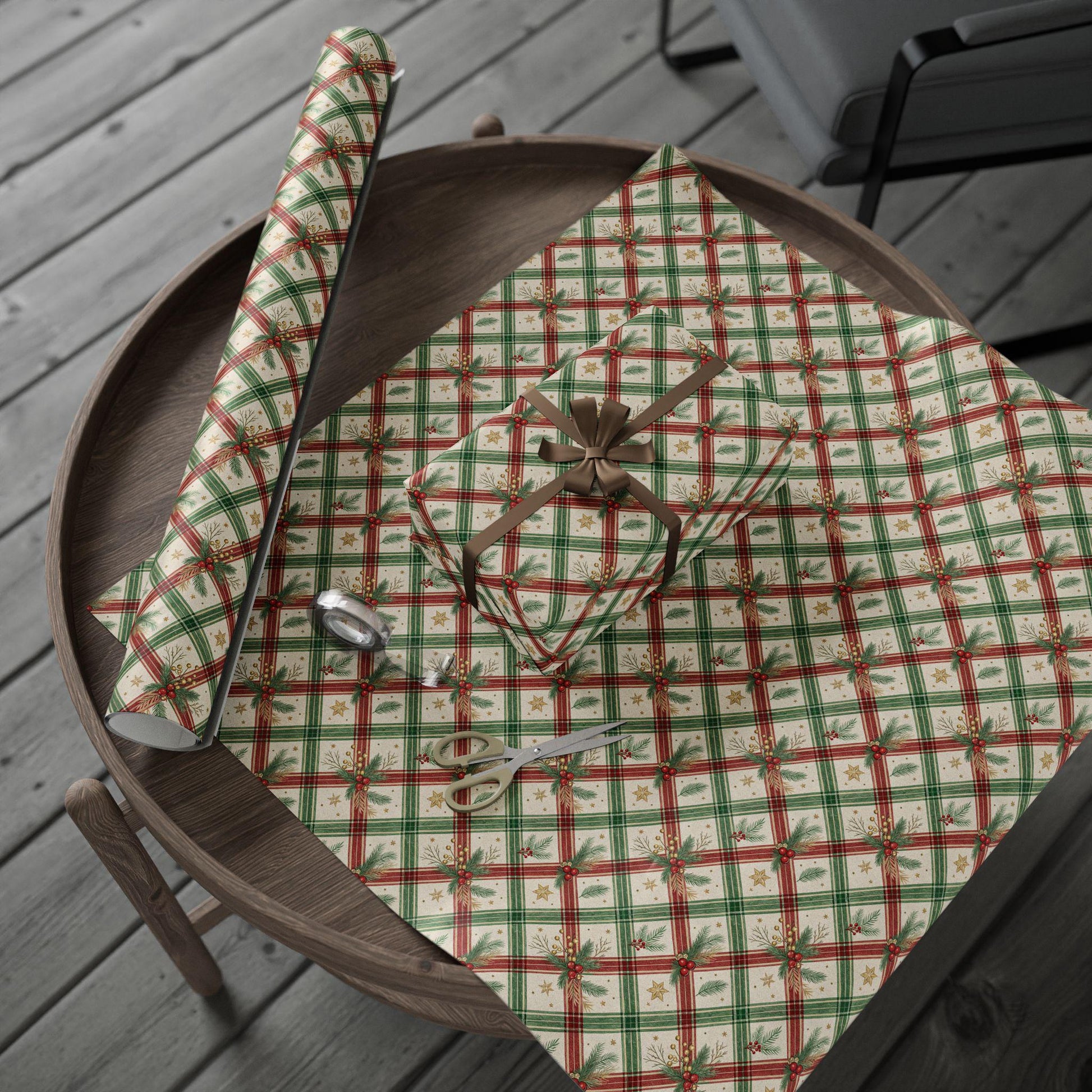 Christmas Plaid Wrapping Paper Red Green Plaid Gift Wrap Festive Red Wrapping Paper Roll Vintage Christmas Gift Wrap Oldfashioned Wrapping - LAUMIANstudio