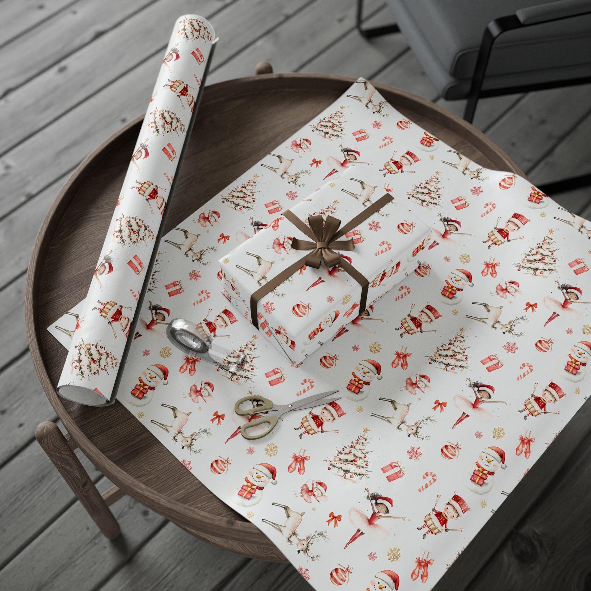 Festive Ballerina Wrapping Paper Children Red Christmas Gift Wrap Personalized Red Ballerina Gift Wrap Christmas Birthday Custom Wrap Girl - LAUMIANstudio